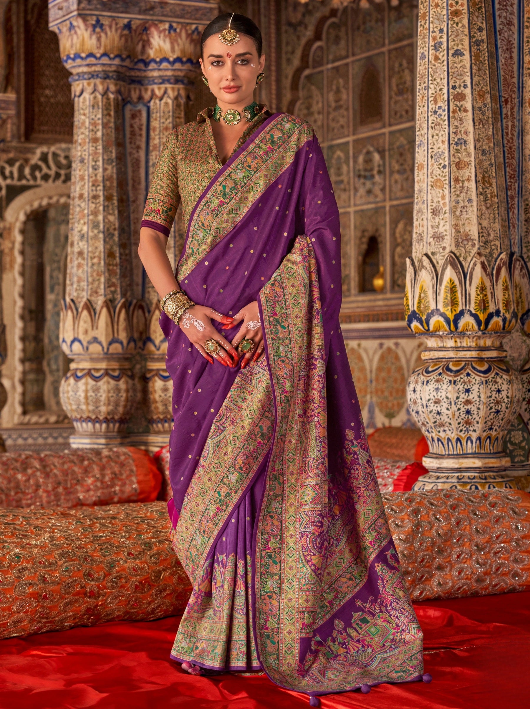 Byzantine Violet Premium Silk Saree With Traditional Pattern - TrendOye