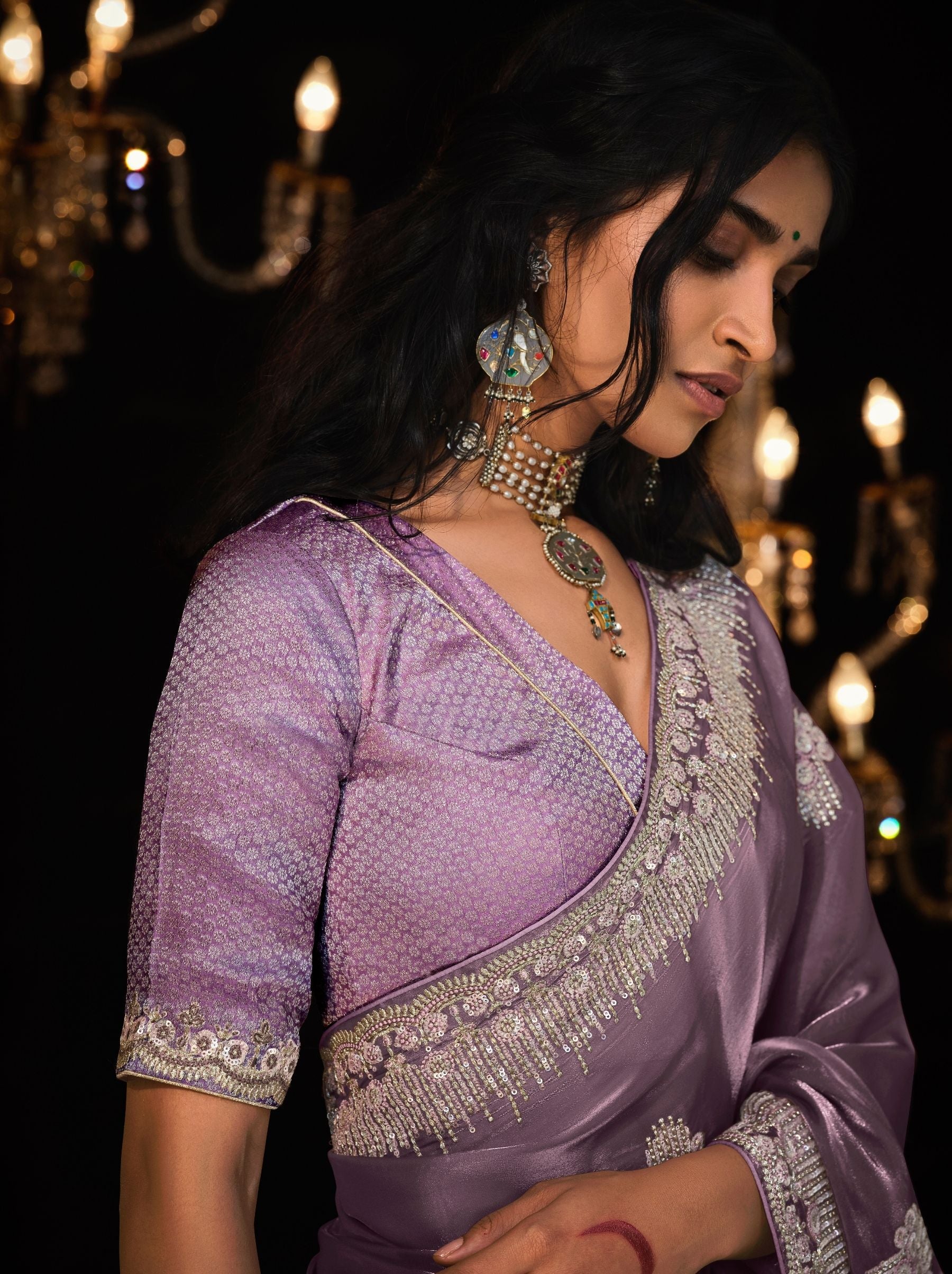 African Purple-Violet Premium Fancy Designer Wedding Saree - TrendOye