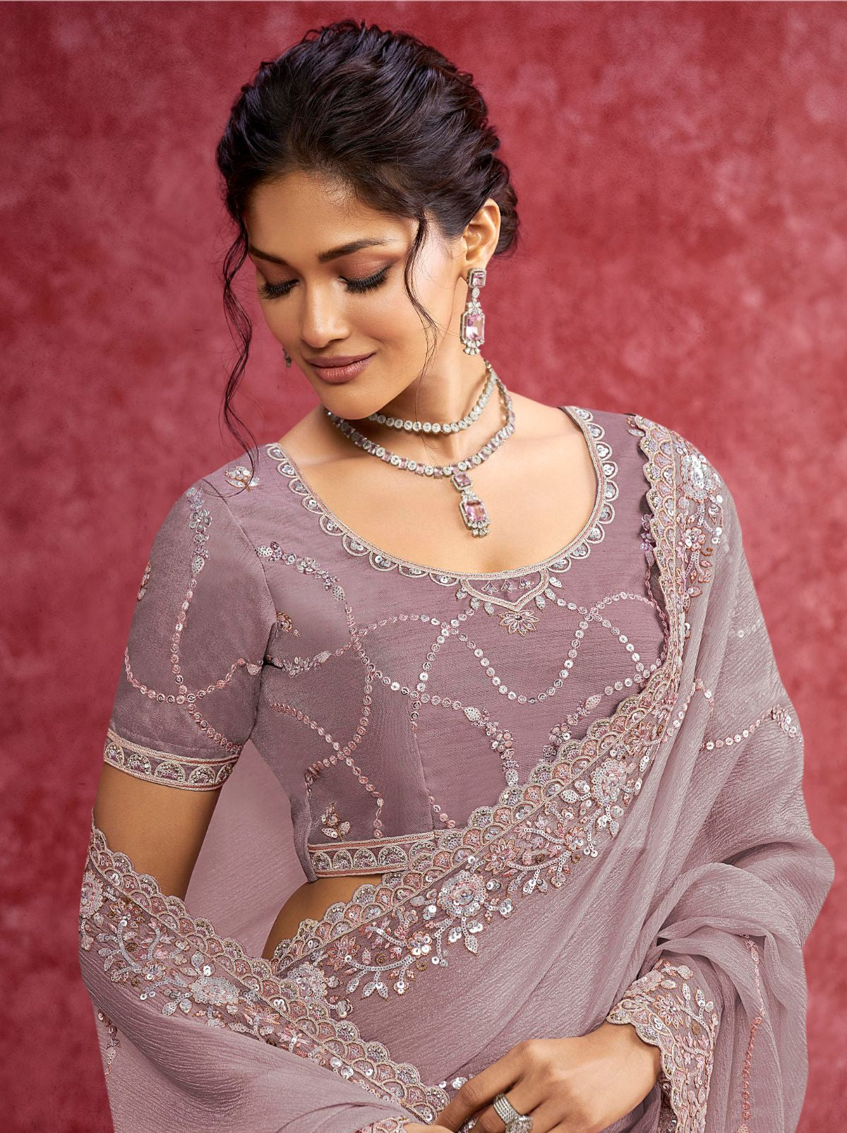Mauve Purple Premium Fancy Saree With Sequin Work
