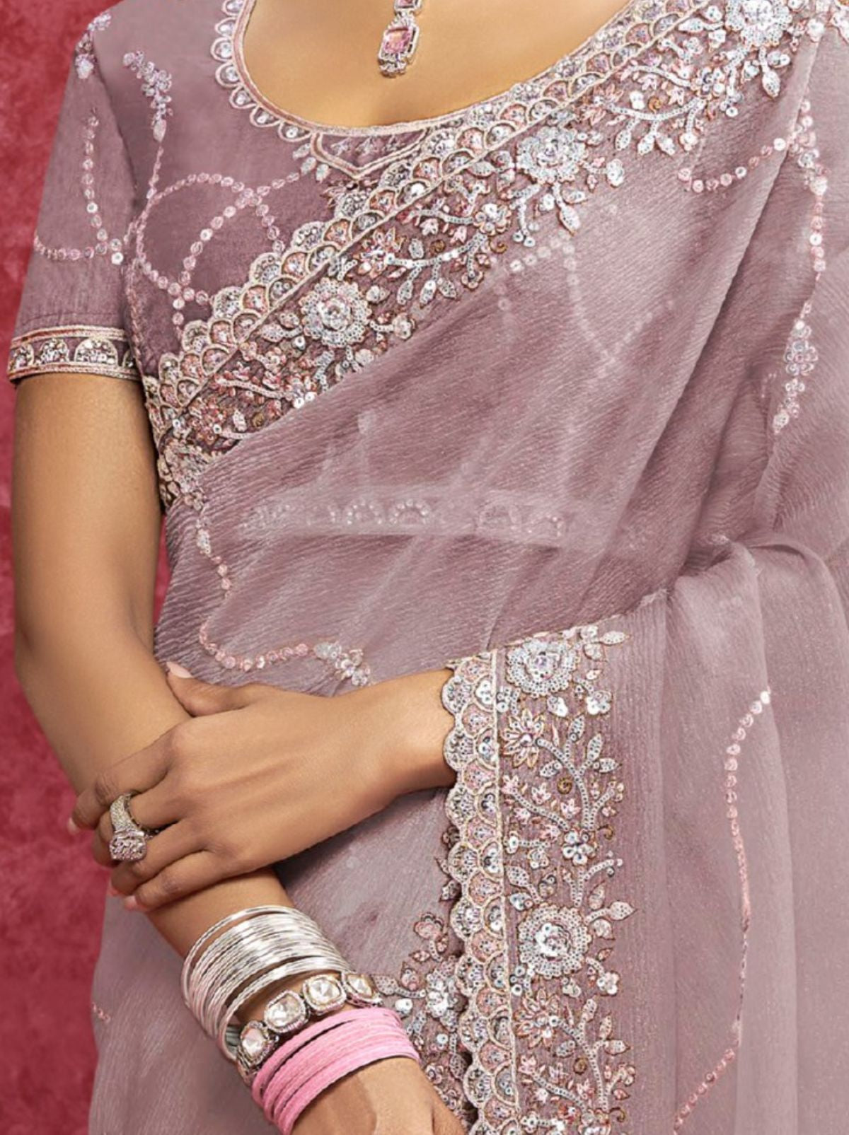 Mauve Purple Premium Fancy Saree With Sequin Work