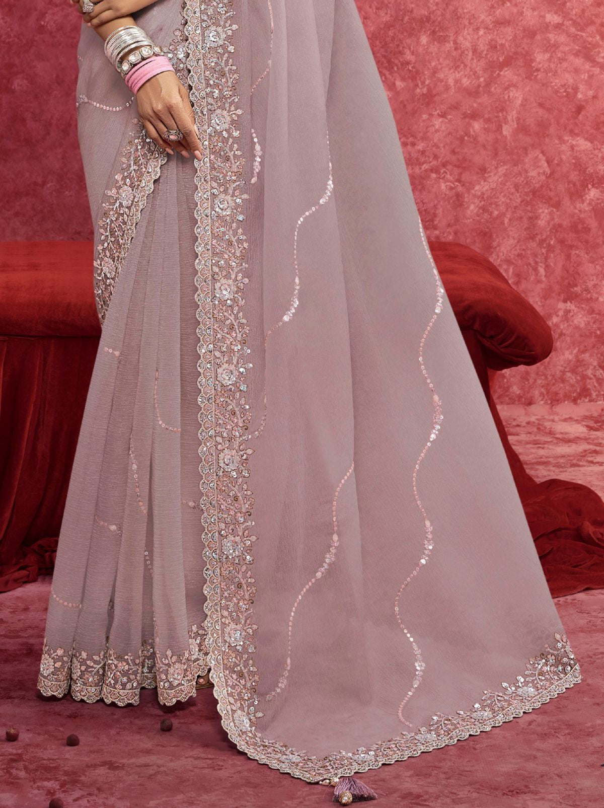 Mauve Purple Premium Fancy Saree With Sequin Work