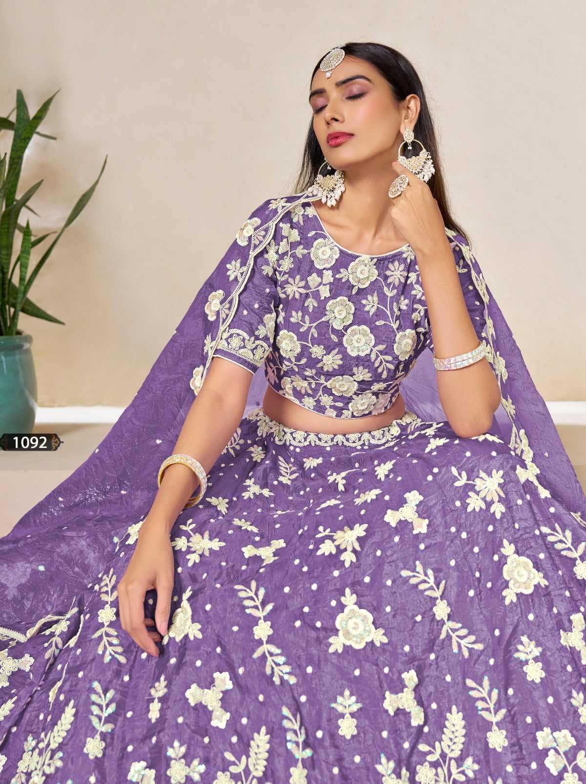 Grape Violet Premium Festive Lehenga Set With Sequin And Zari Work - TrendOye