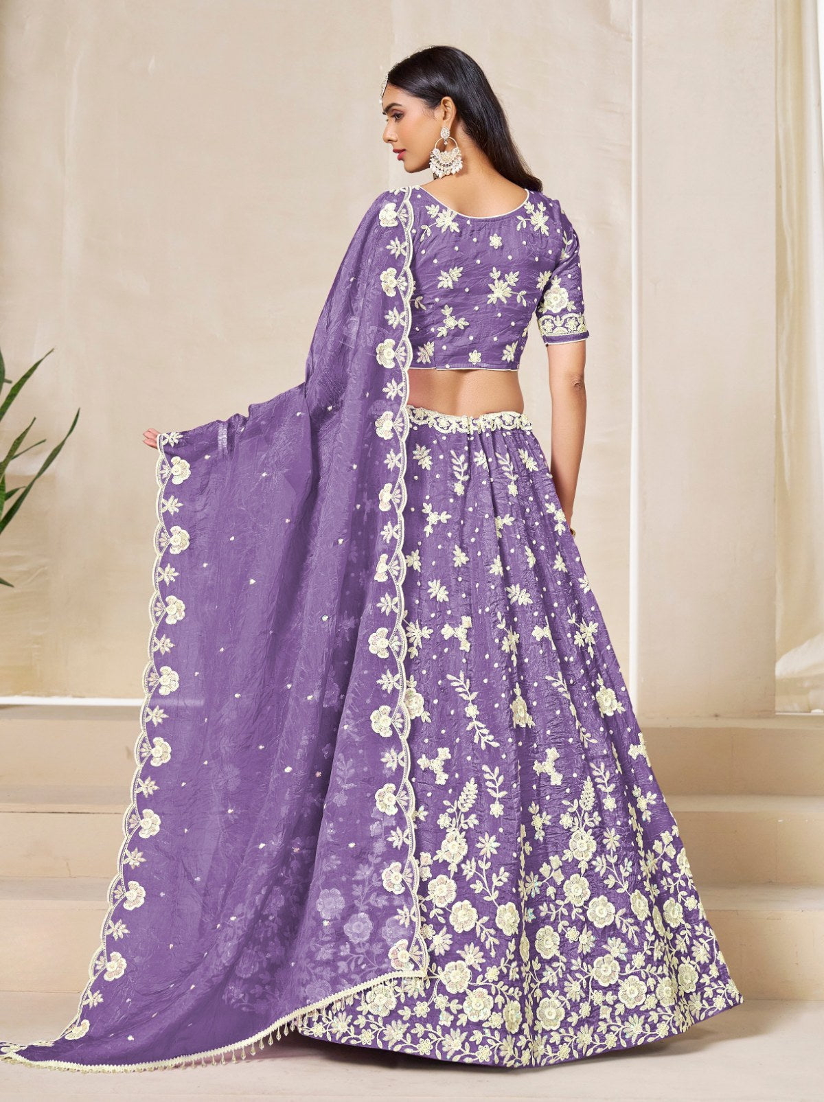 Grape Violet Premium Festive Lehenga Set With Sequin And Zari Work - TrendOye