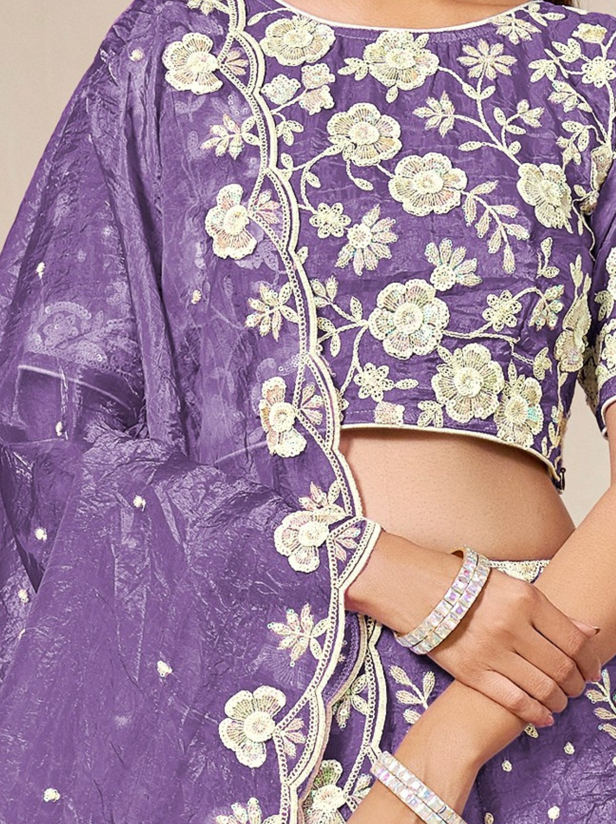 Grape Violet Premium Festive Lehenga Set With Sequin And Zari Work - TrendOye