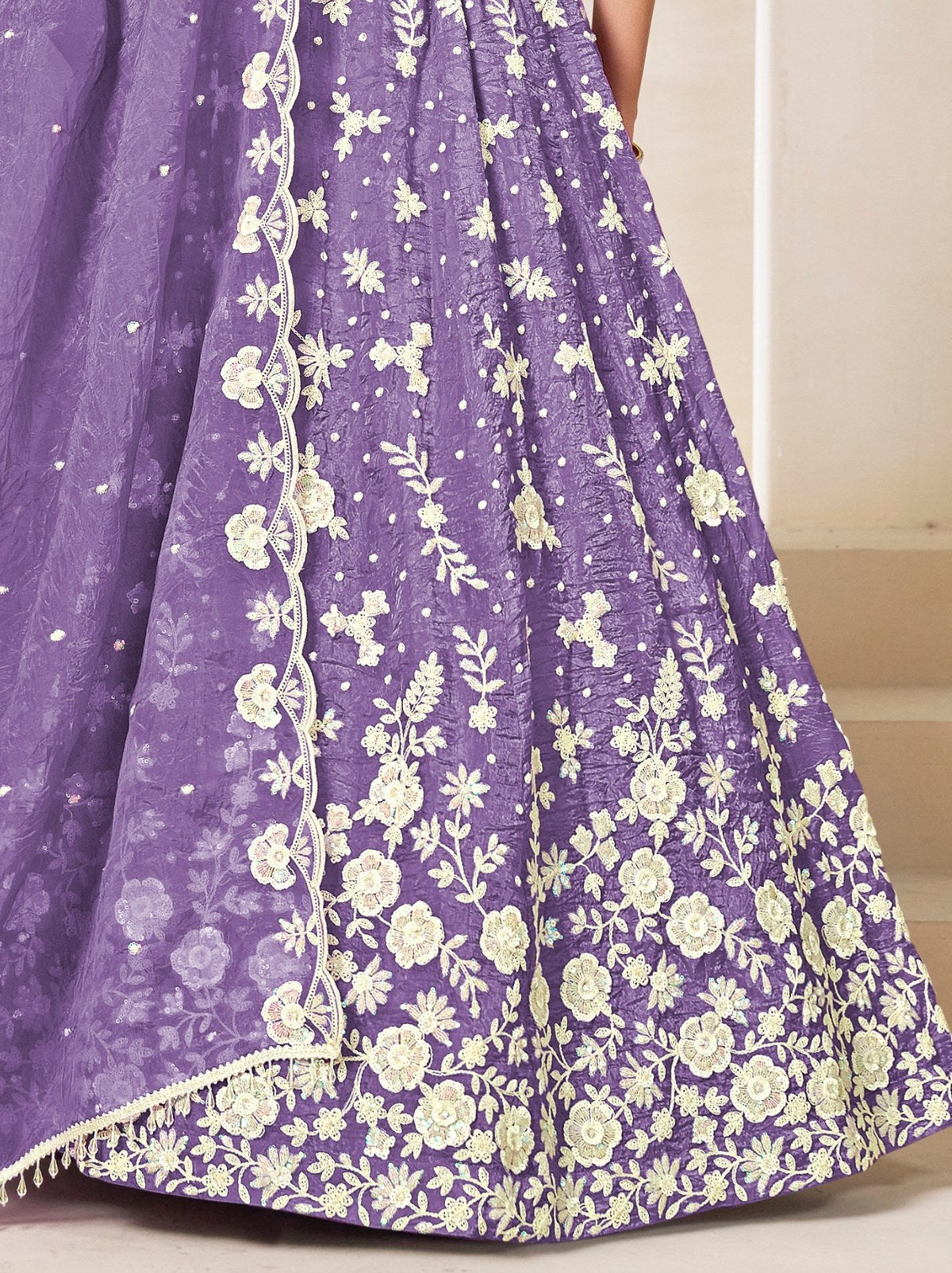 Grape Violet Premium Festive Lehenga Set With Sequin And Zari Work - TrendOye