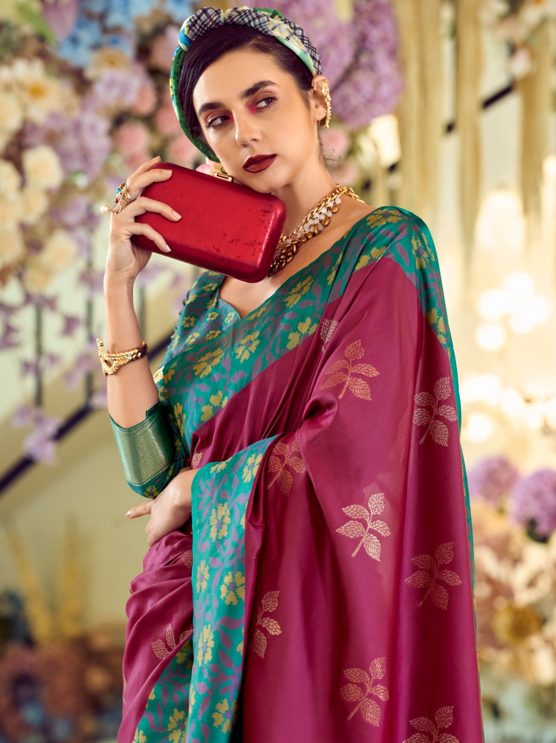 Hibiscus Purple Party Premium Saree - TrendOye
