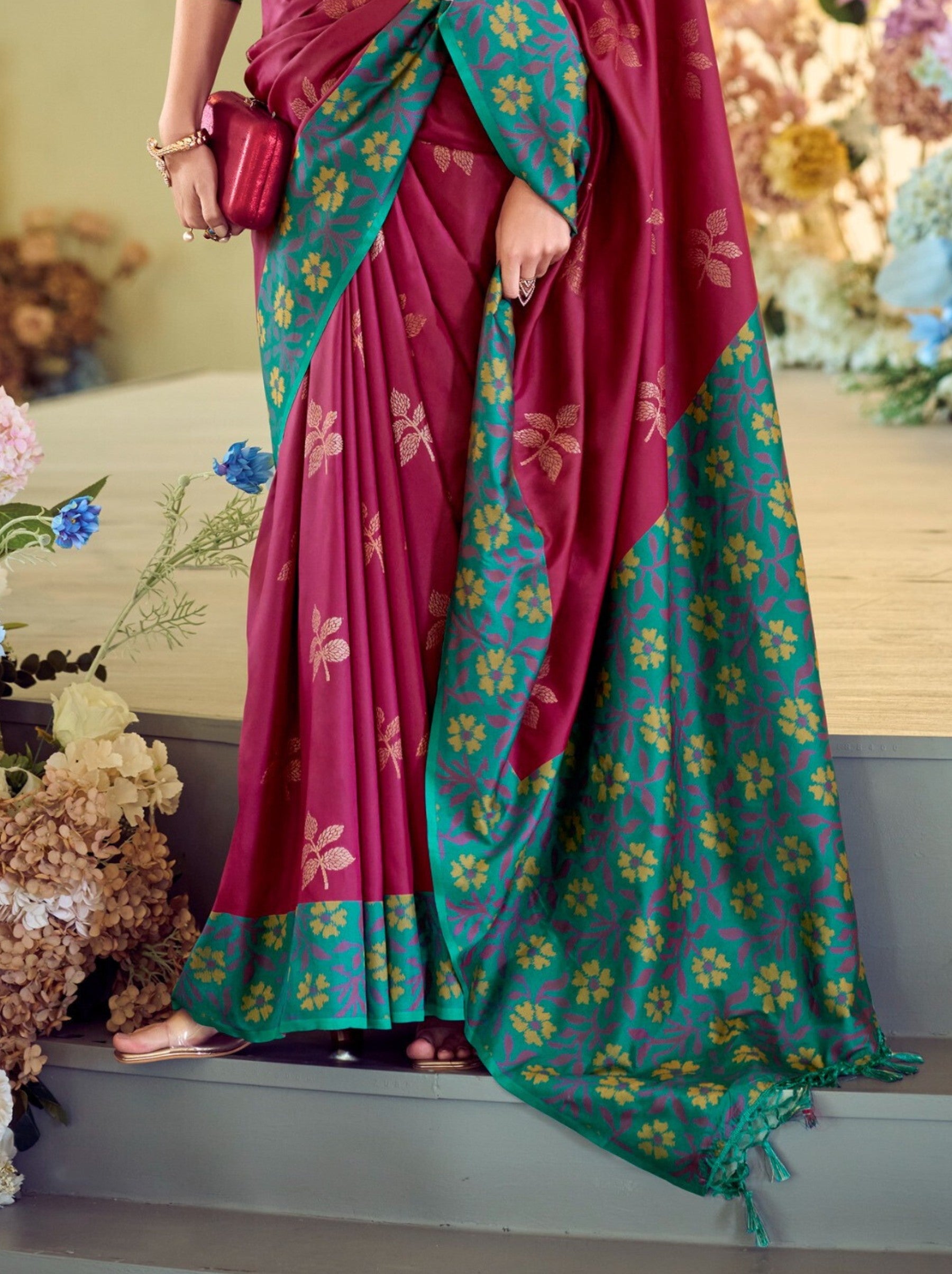 Hibiscus Purple Party Premium Saree - TrendOye