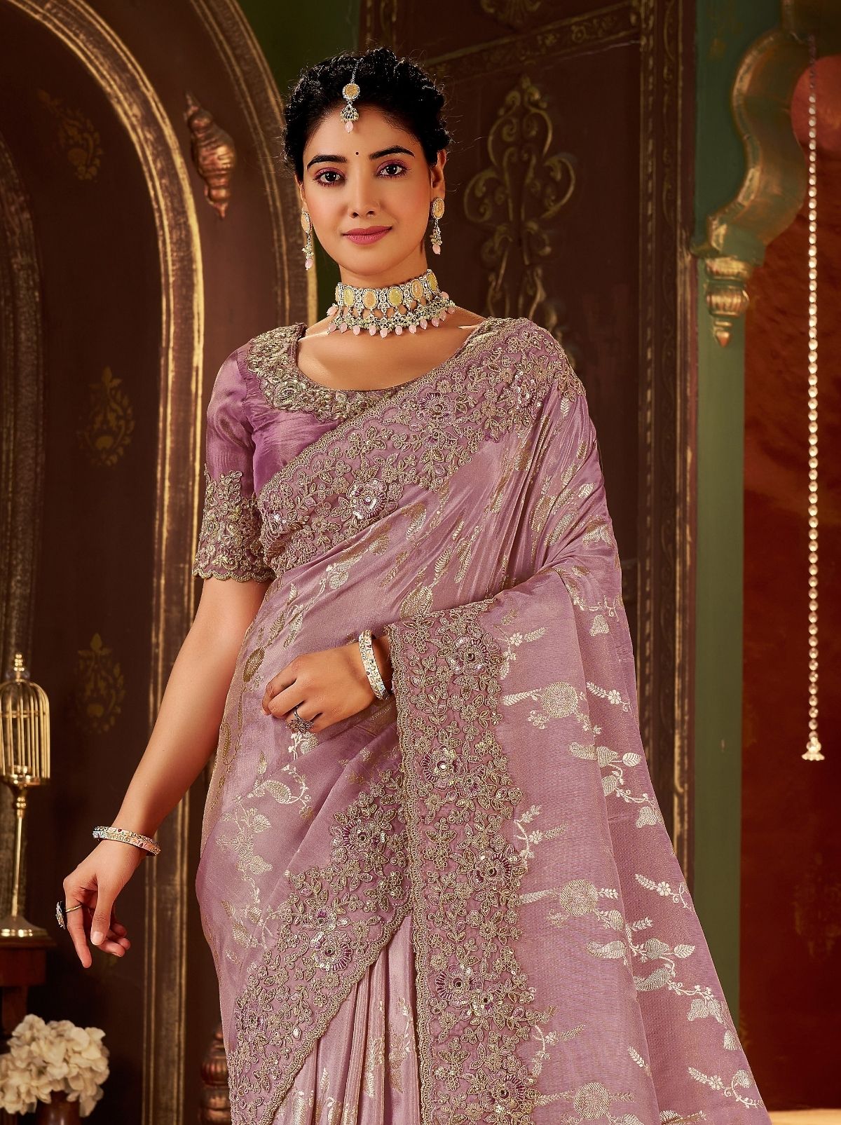 Lilac Purple Premium Heavy Work Bridal Saree With Rich Border Design