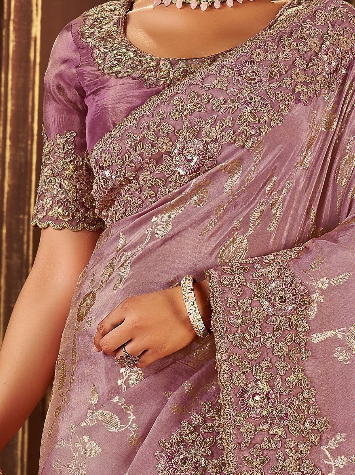 Lilac Purple Premium Heavy Work Bridal Saree With Rich Border Design