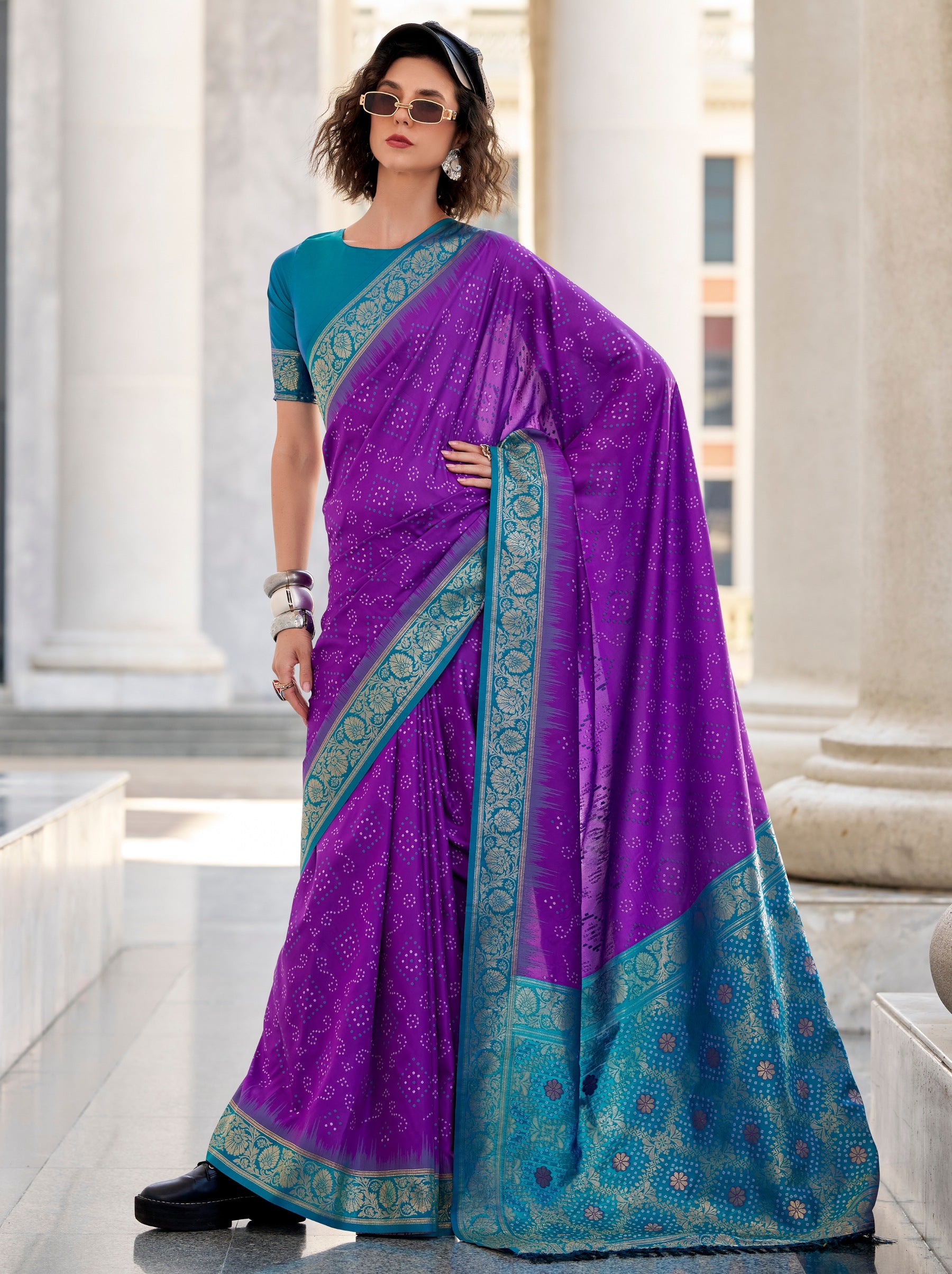 Electric Violet Luxurious Soft Silk Festive Saree - TrendOye
