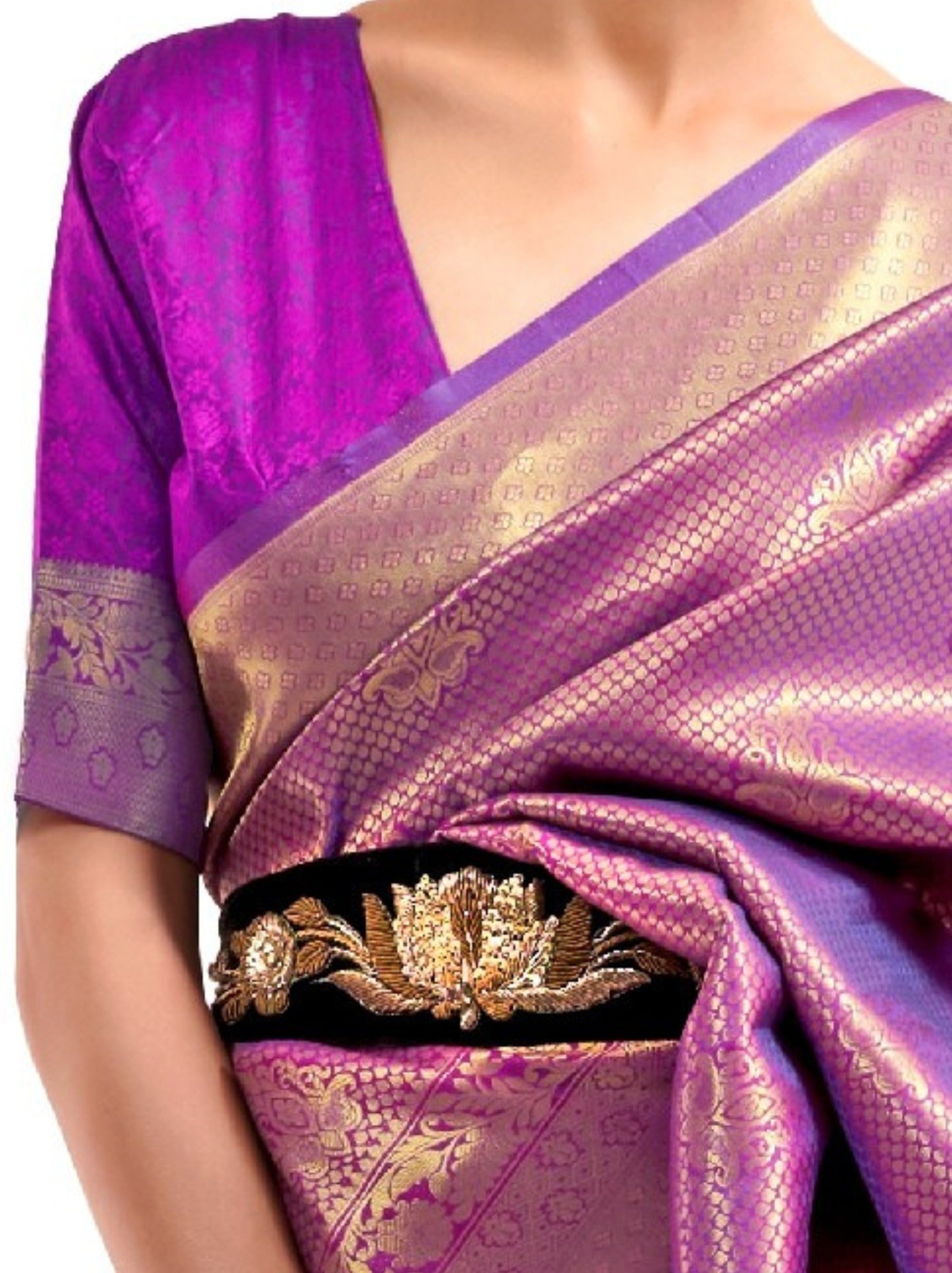 Fandango Violet Premium Kanjeevaram Silk Wedding Saree - TrendOye