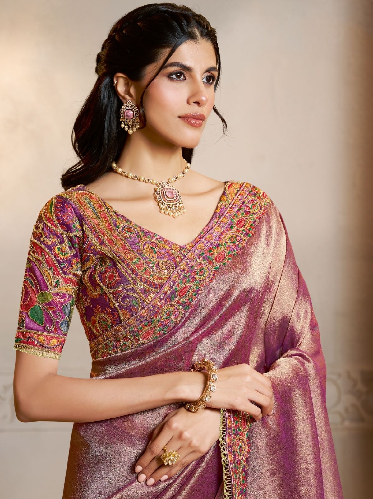Mulberry Purple Premium Kanjivaram Wedding Saree With Blouse Piece