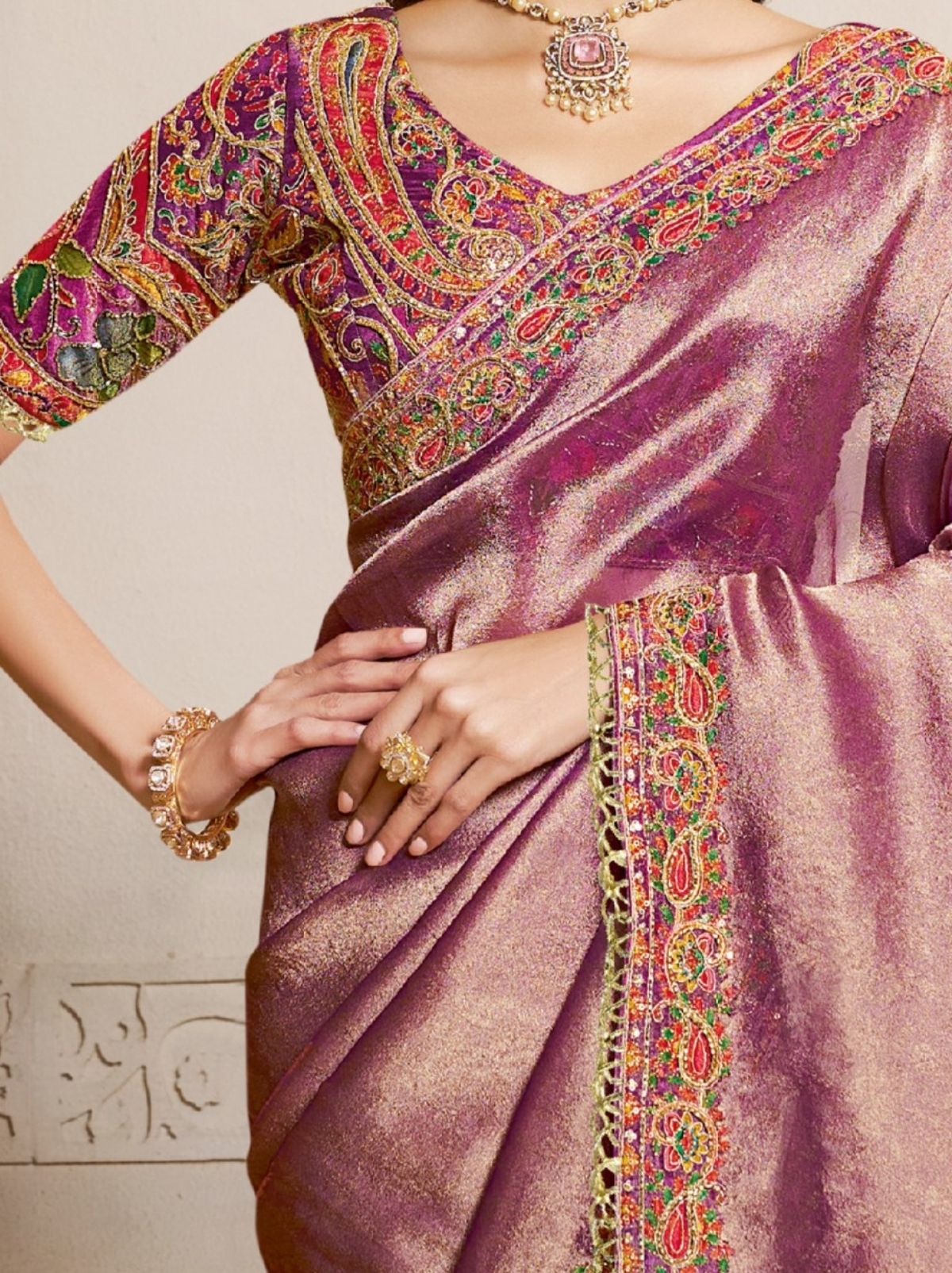 Mulberry Purple Premium Kanjivaram Wedding Saree With Blouse Piece