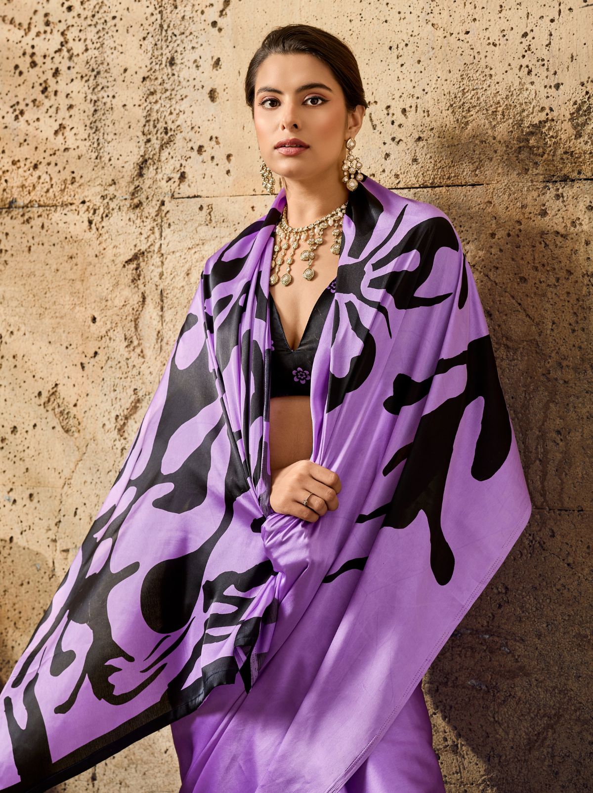 Orchid Purple Premium Modal Satin Silk Saree With Blouse Piece