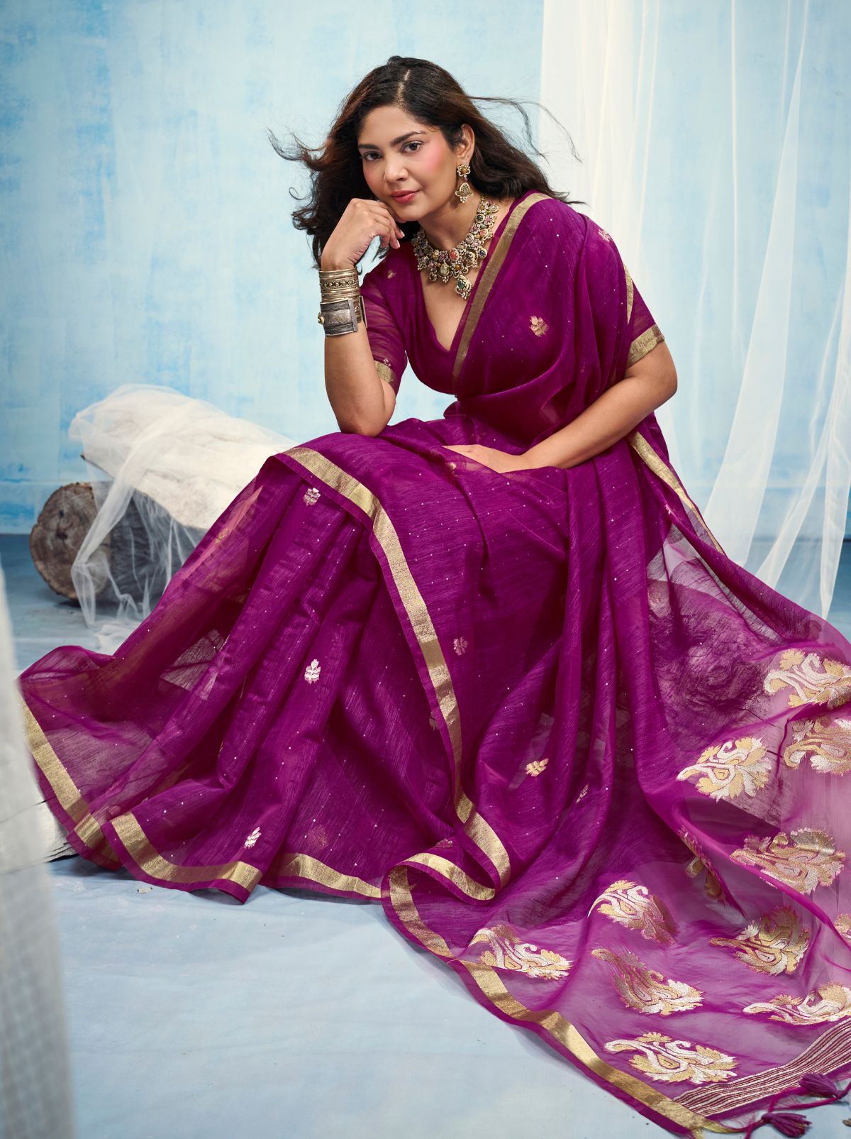 Lollipop Purple Premium Munga Silk Ethnic Saree With Tassels