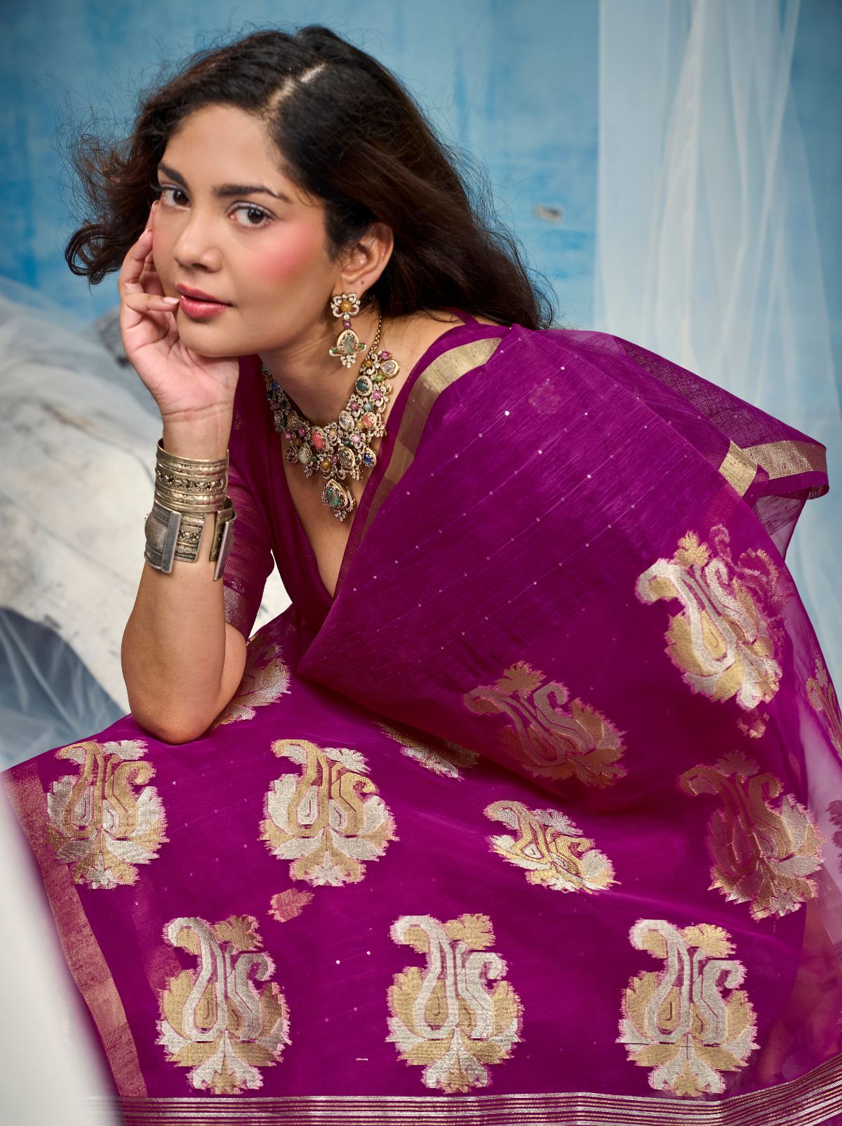 Lollipop Purple Premium Munga Silk Ethnic Saree With Tassels