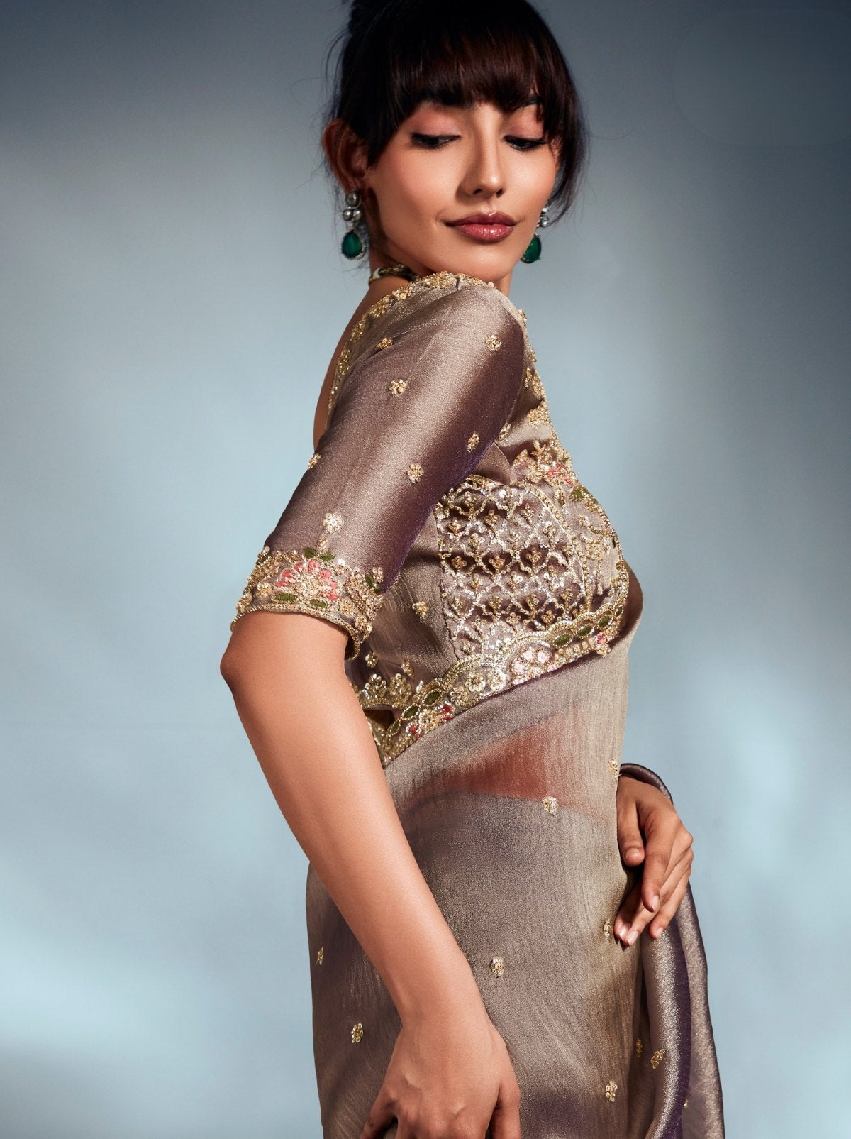 Heather Purple Tissue Organza Wedding Saree With Blouse Piece