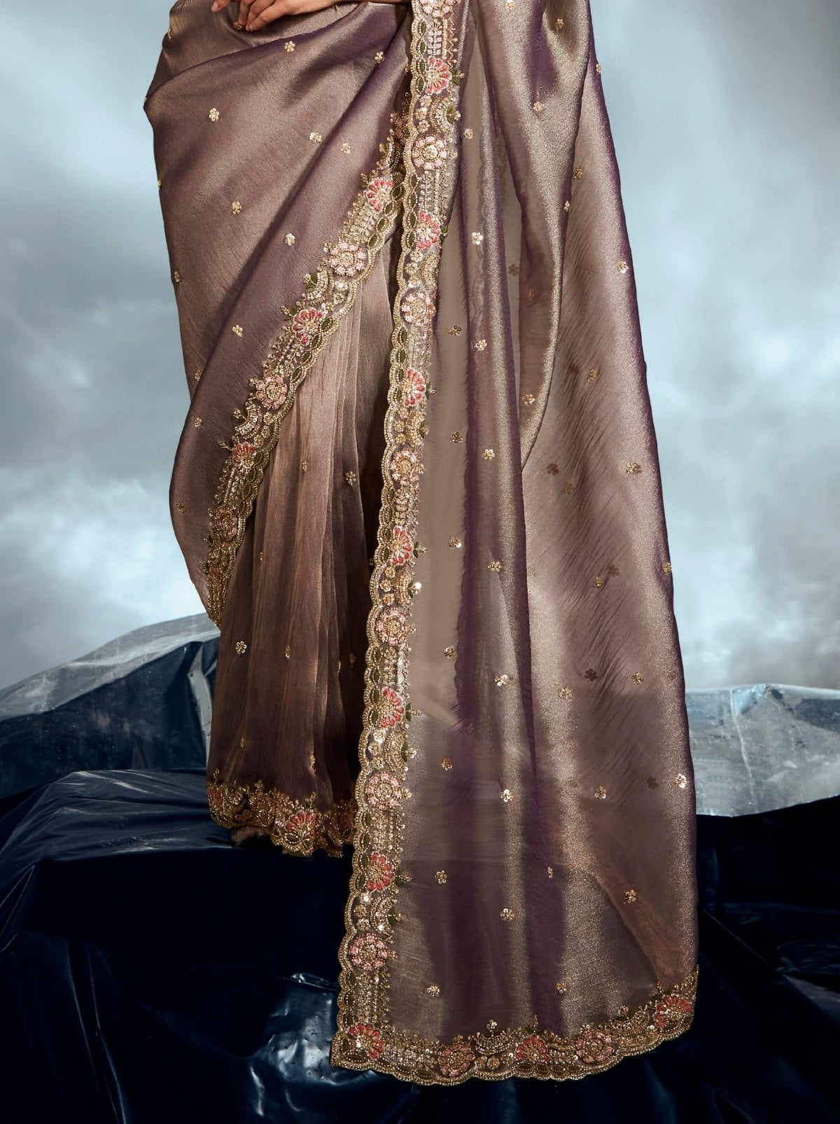 Heather Purple Tissue Organza Wedding Saree With Blouse Piece