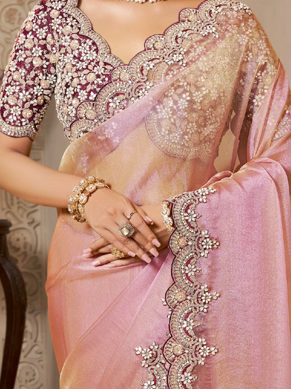 Lavender Purple Premium Organza Silk Wedding Saree With Blouse Piece