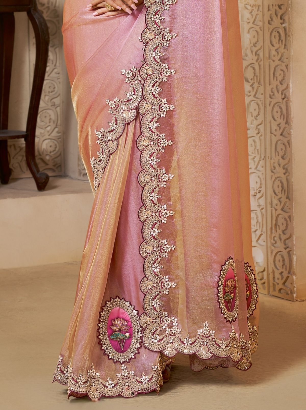 Lavender Purple Premium Organza Silk Wedding Saree With Blouse Piece