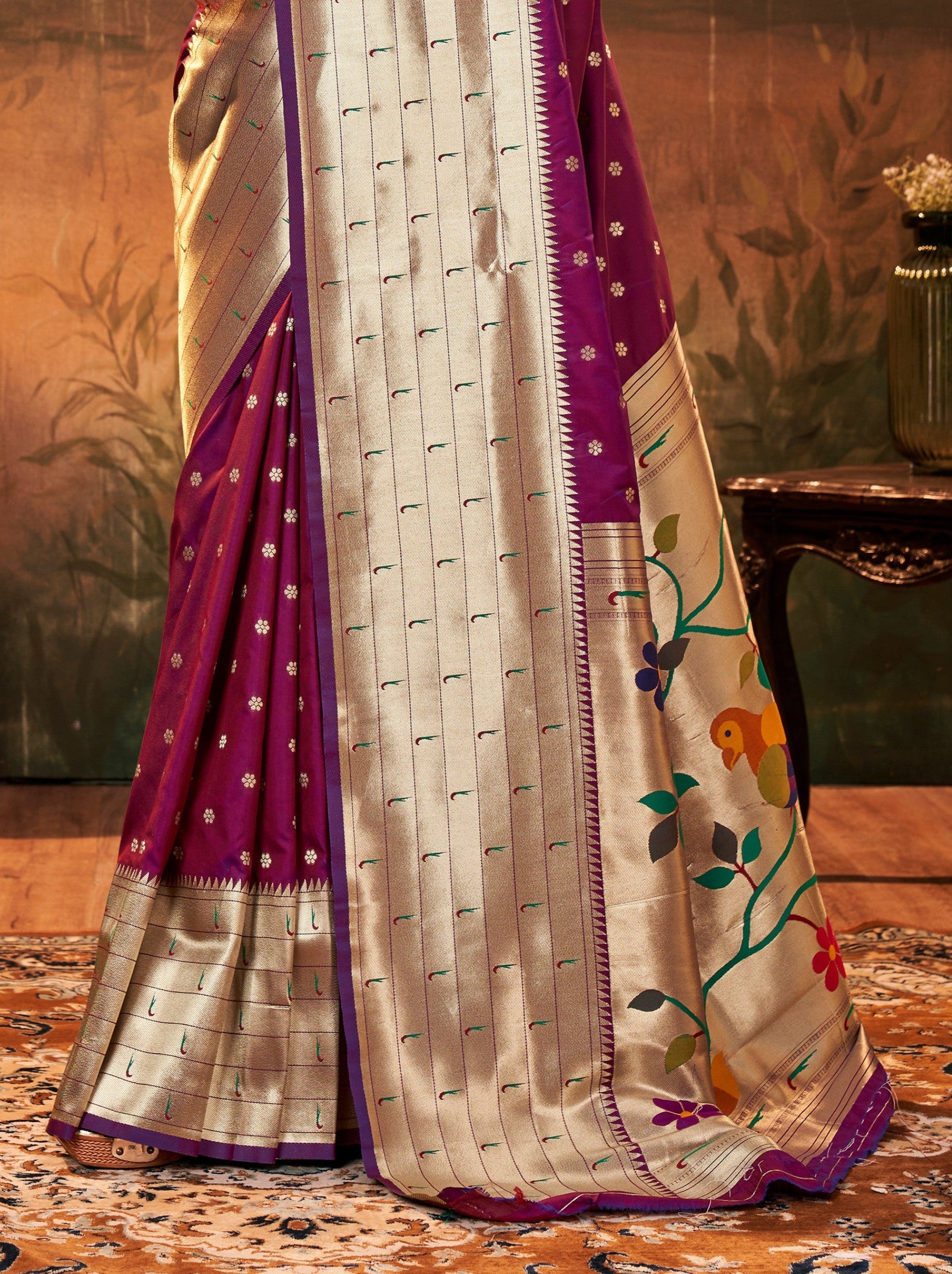 Lollipop Purple Gorgeous Paithani Silk Wedding Saree - TrendOye