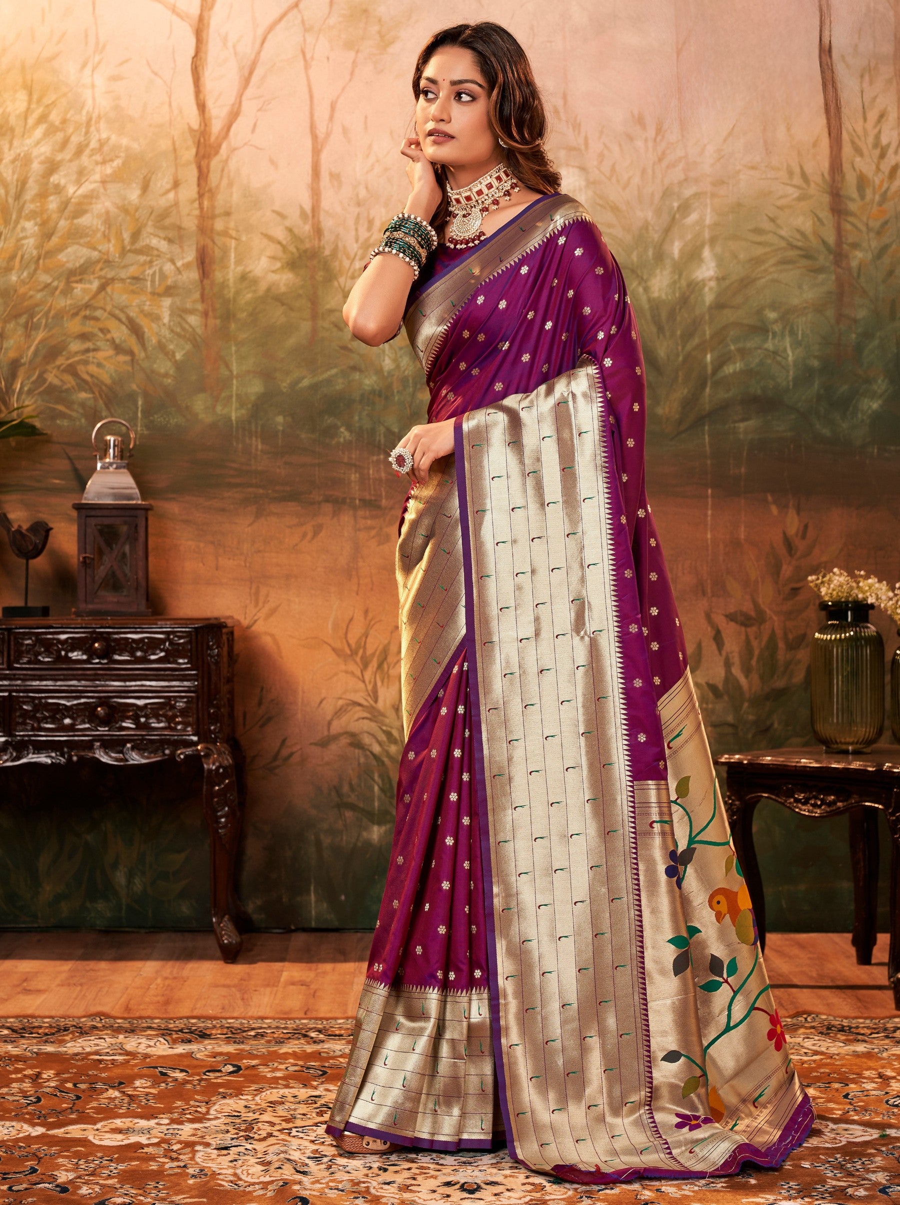 Lollipop Purple Gorgeous Paithani Silk Wedding Saree - TrendOye