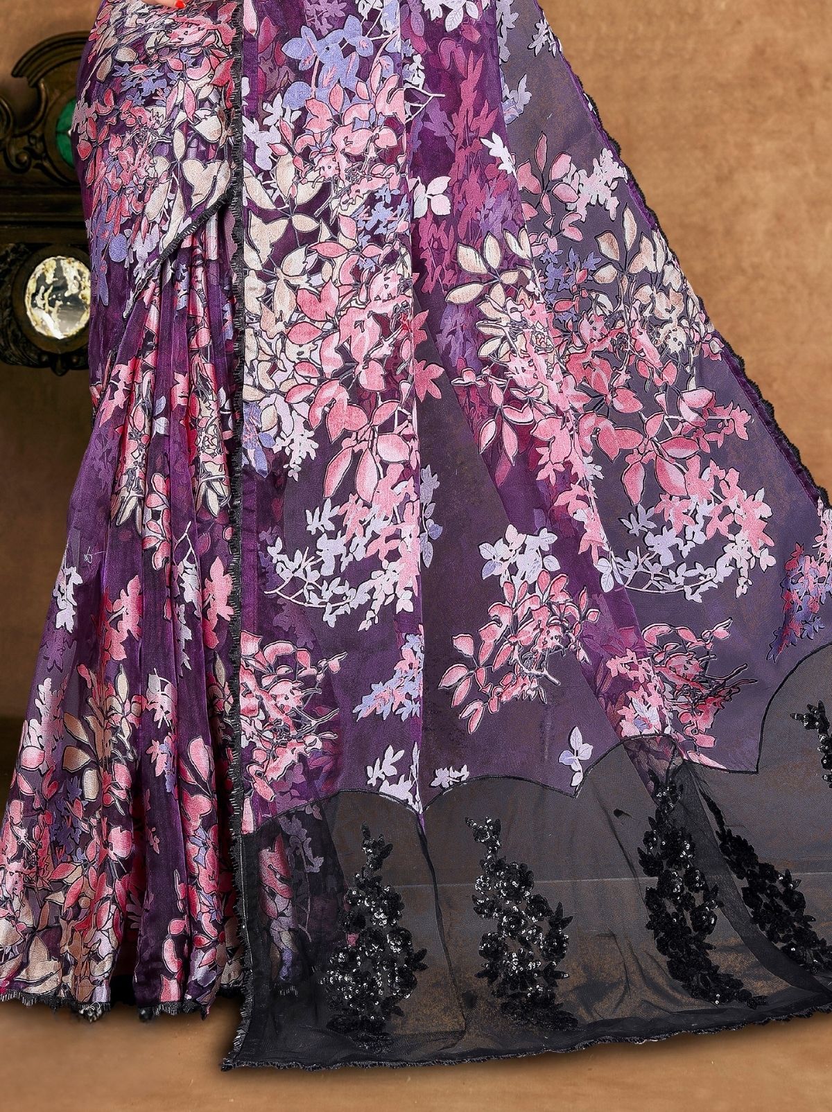 Floral Purple Premium Reception Wear Saree With Unstitched Blouse