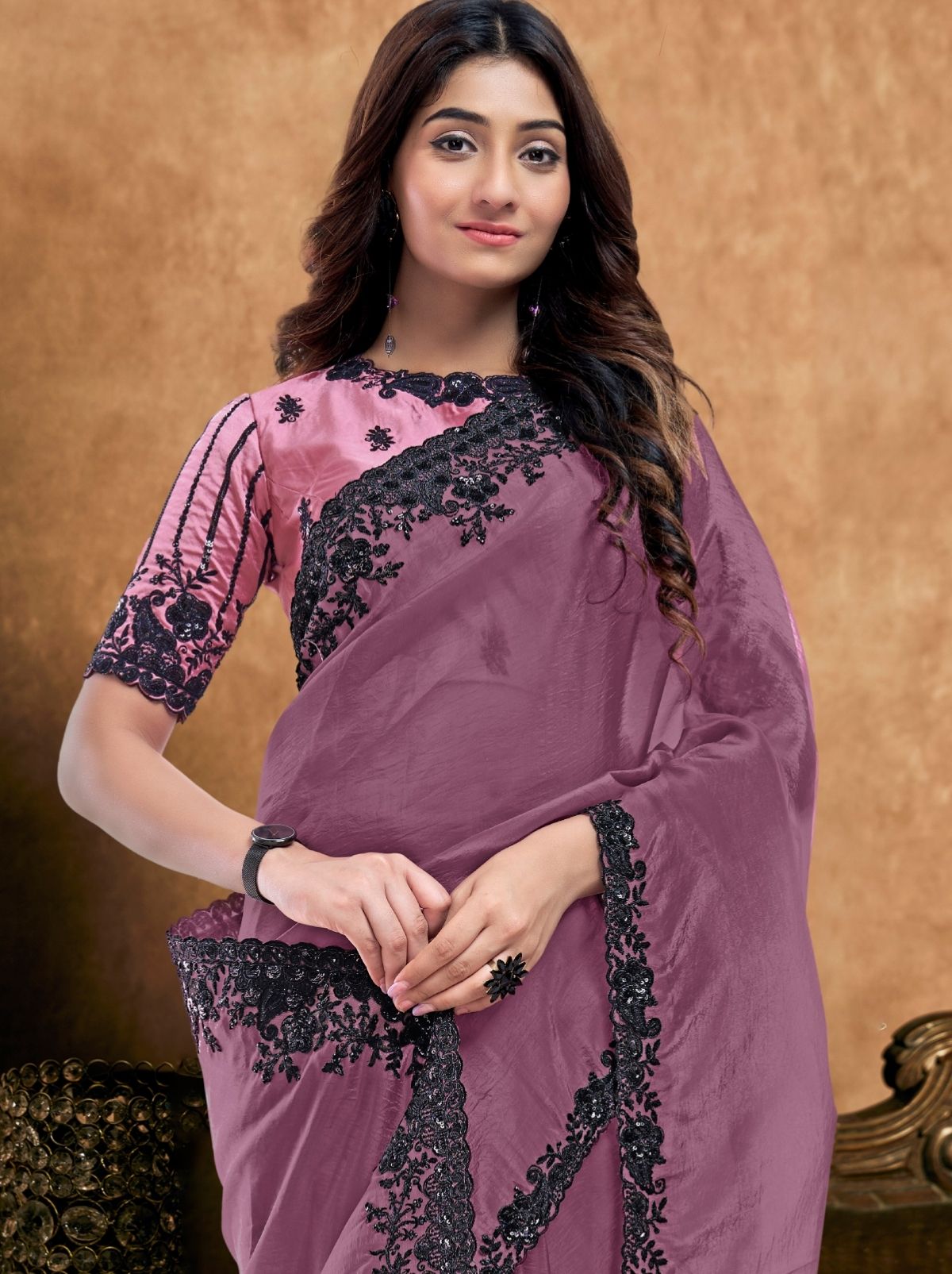 Plum Purple Premium Reception Wear Saree With Unstitched Blouse
