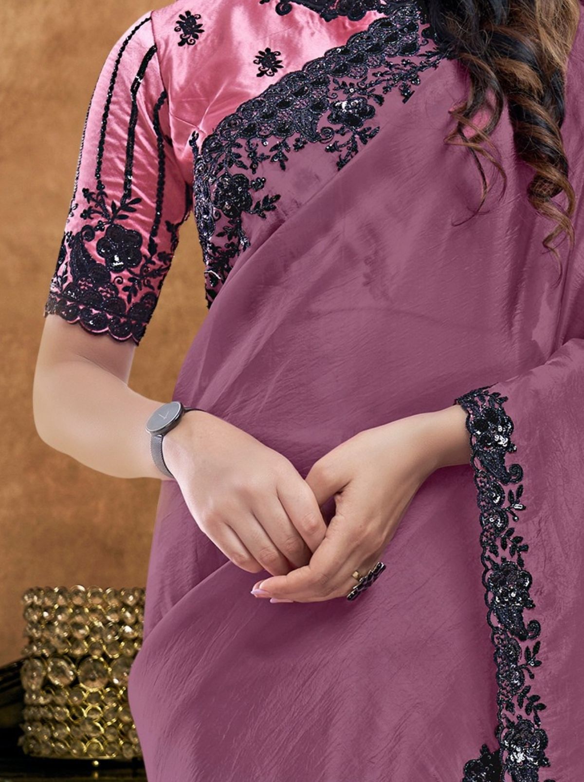 Plum Purple Premium Reception Wear Saree With Unstitched Blouse