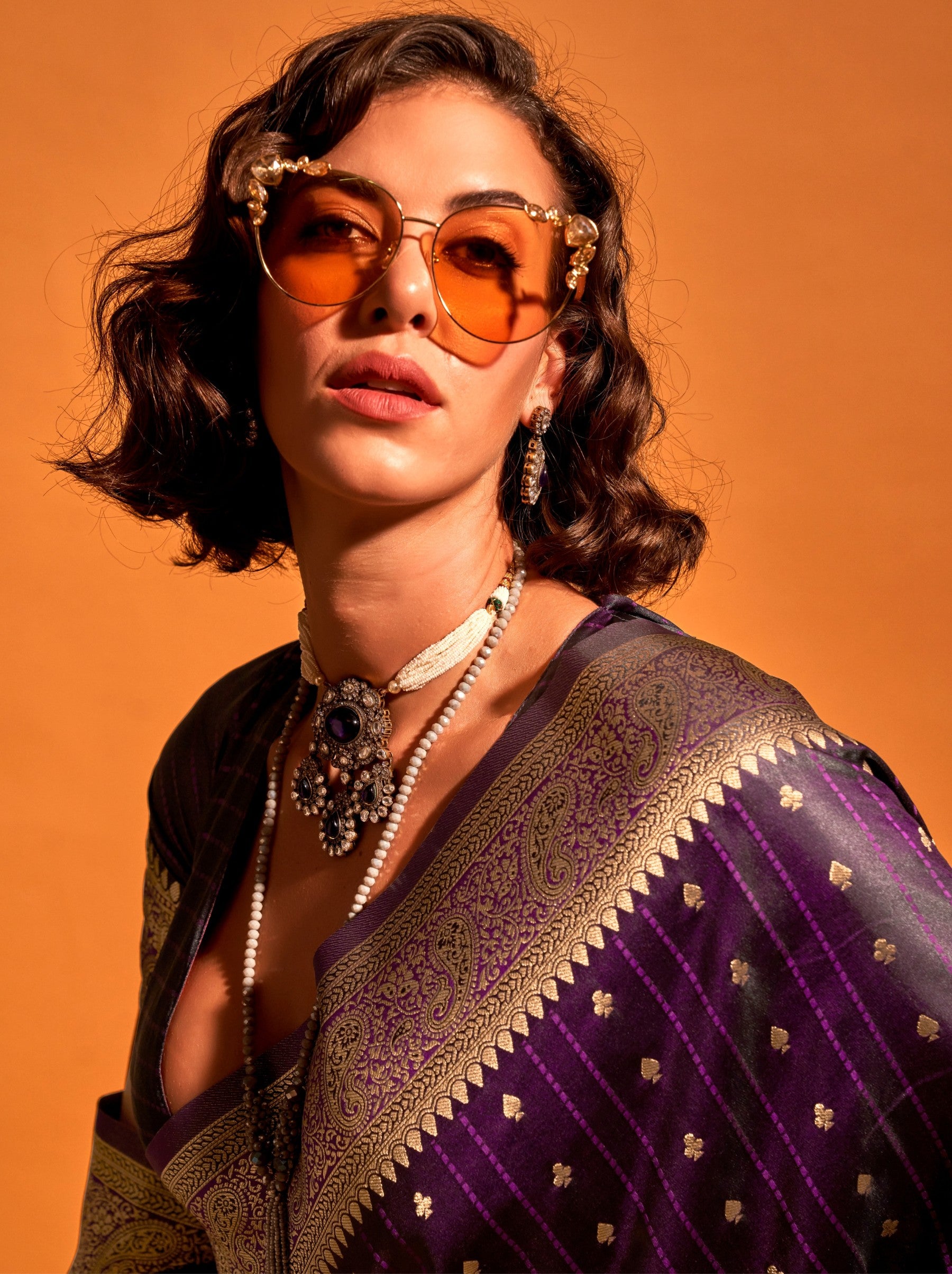 Dark Purple Traditional Soft Silk Saree With Blouse Piece