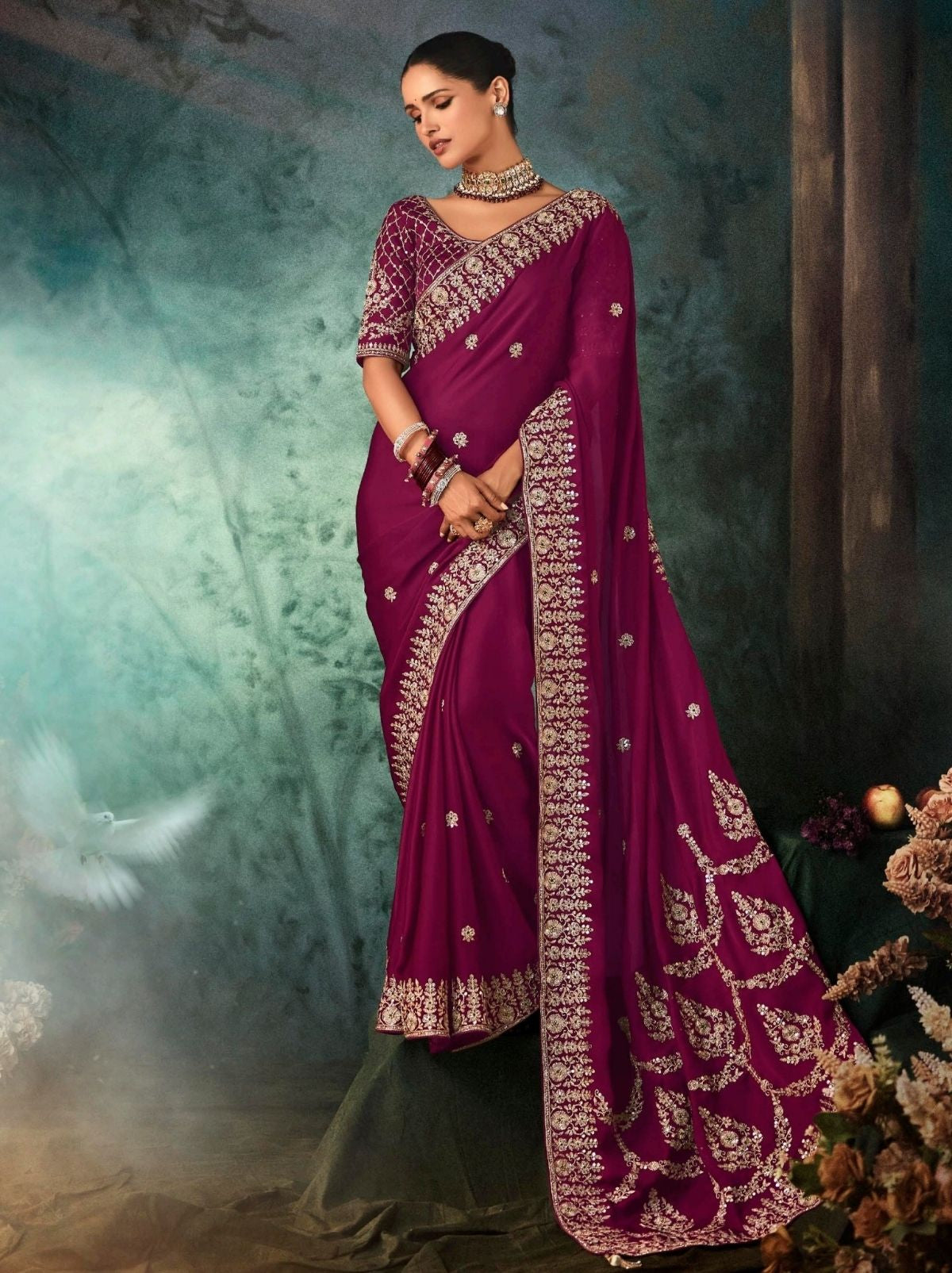 Wine Purple Premium Soft Satin Silk Saree With Tassels