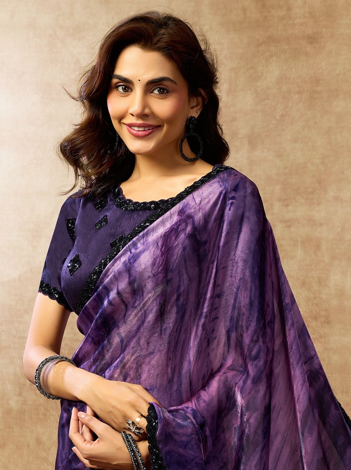 Seance Purple Premium Two Tone Satin Silk Saree WIth Blouse Piece - TrendOye