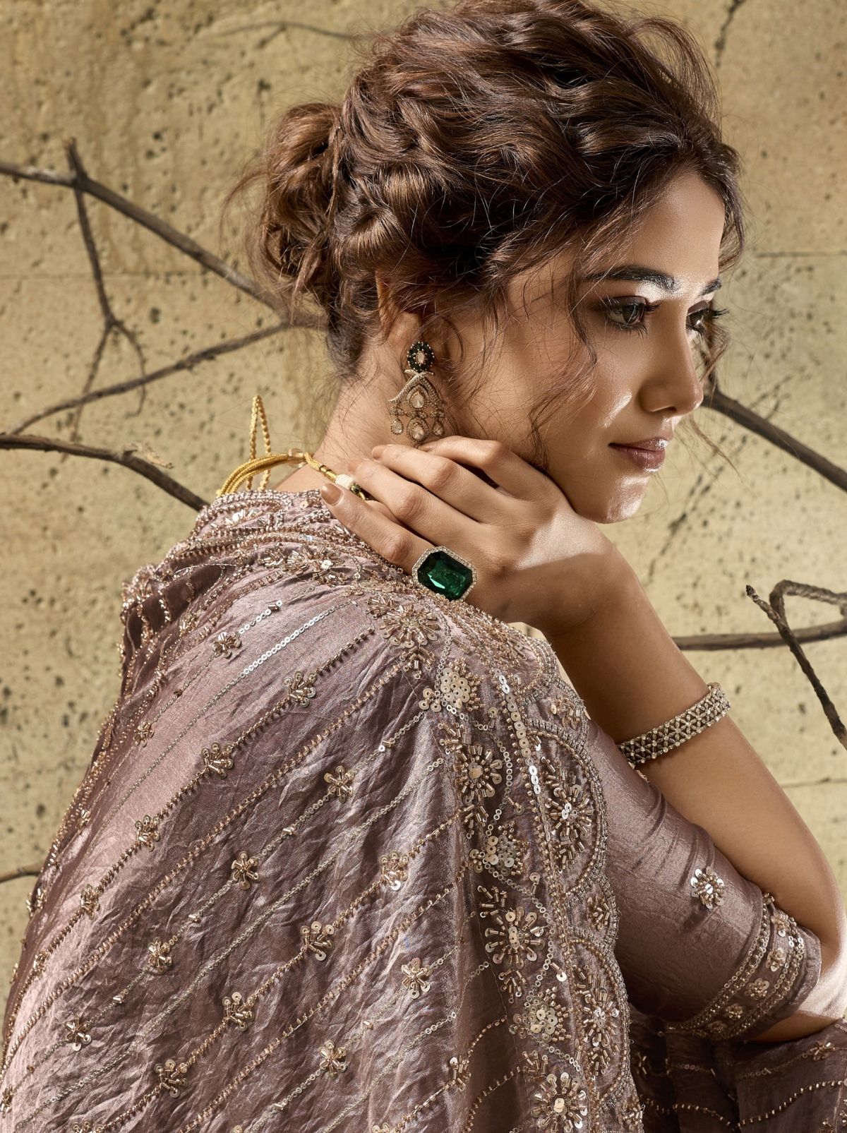 Light Mauve Purple Premium Velvet Satin Saree With Sequin & Zari Work