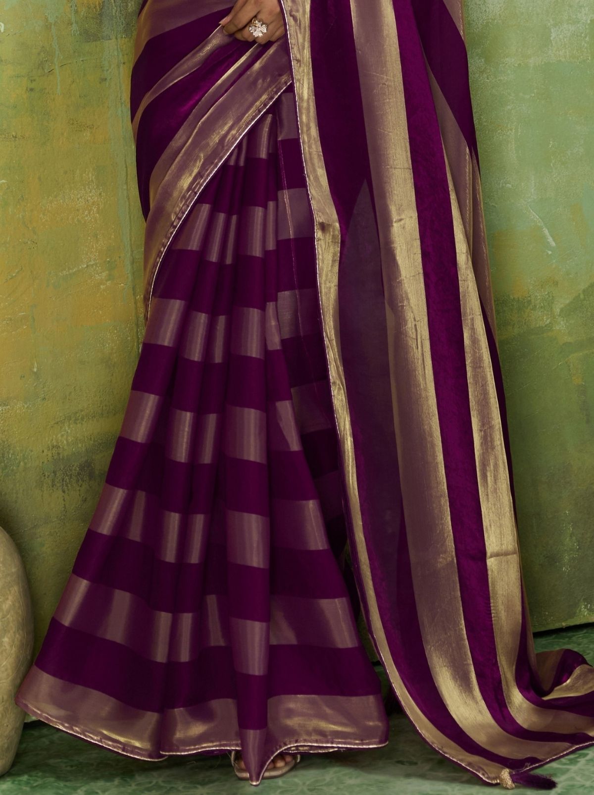 Grape Purple Premium Velvet Satin Saree With Tassel Work