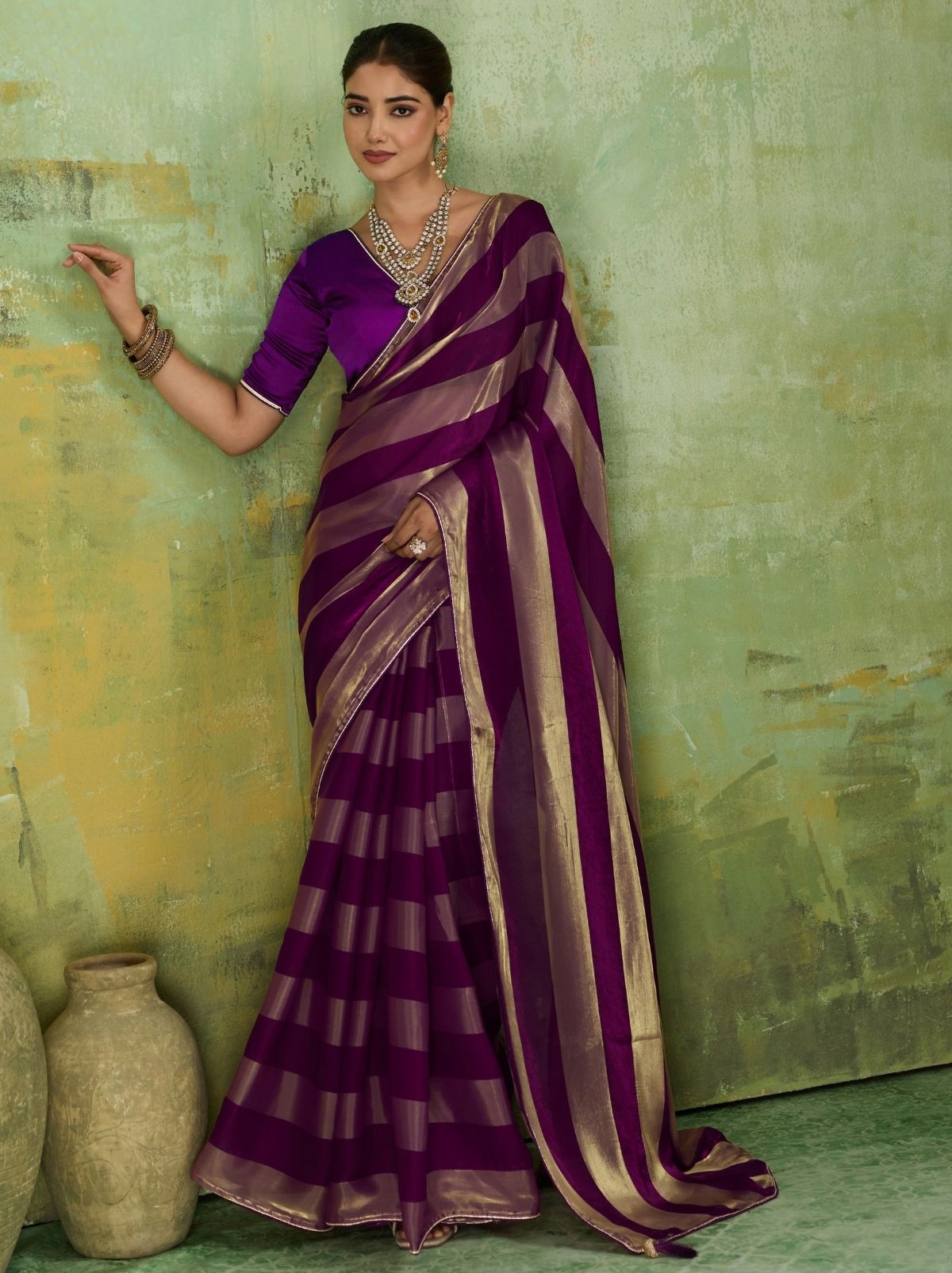 Grape Purple Premium Velvet Satin Saree With Tassel Work