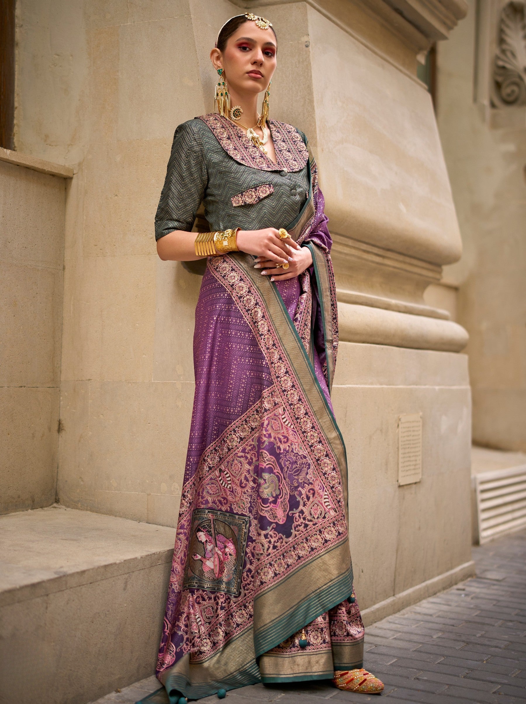 Grape Violet Celebration Saree - TrendOye