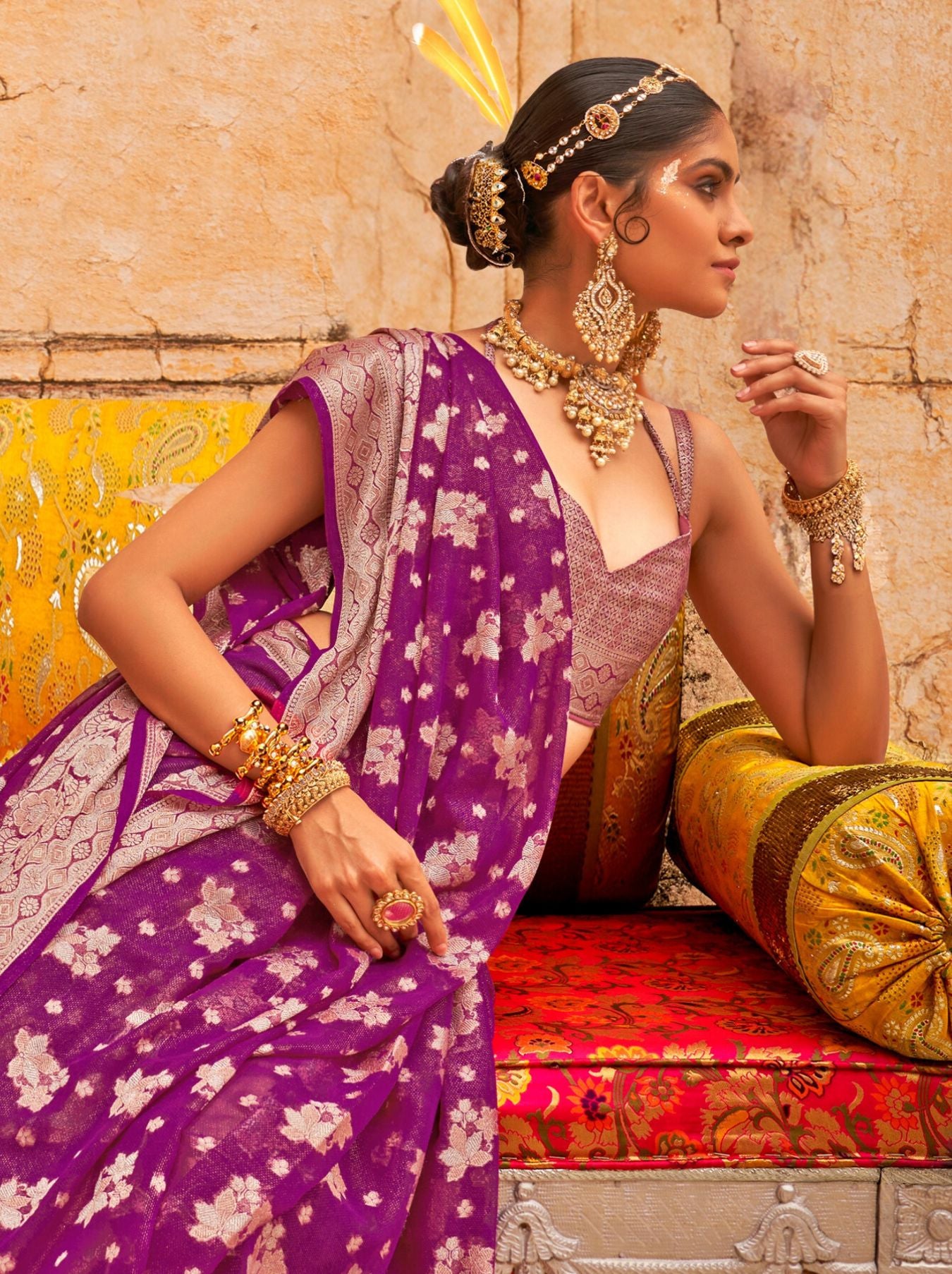 Fandango Violet Festive Party Saree - TrendOye