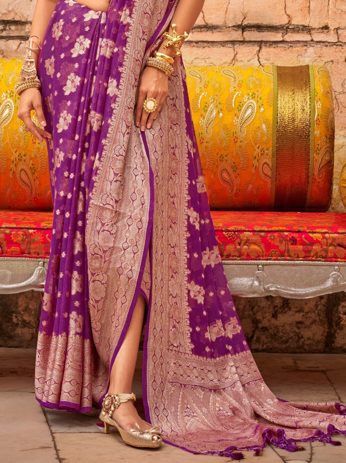 Fandango Violet Festive Party Saree - TrendOye