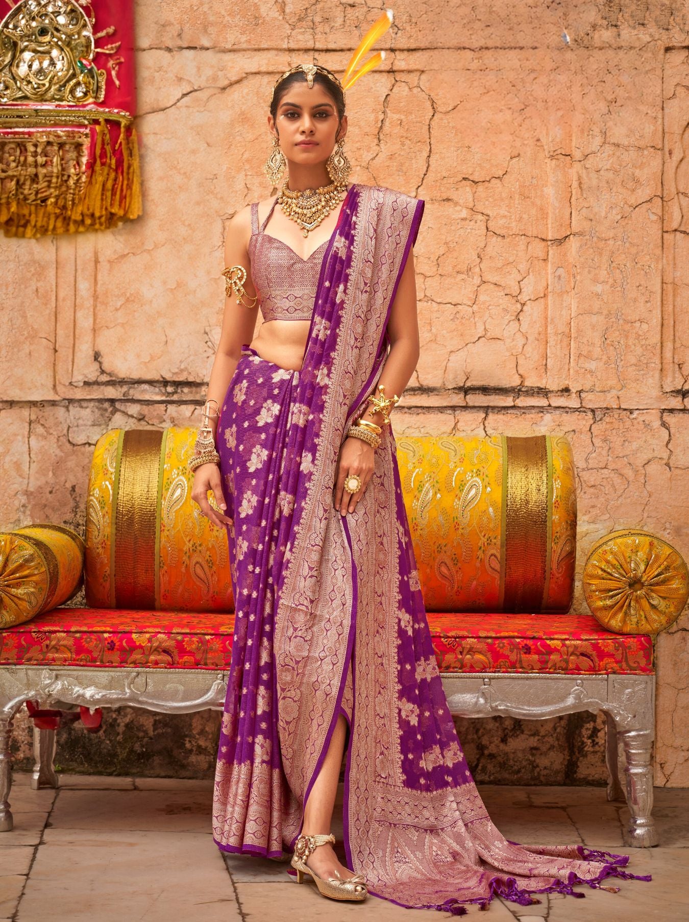 Fandango Violet Festive Party Saree - TrendOye