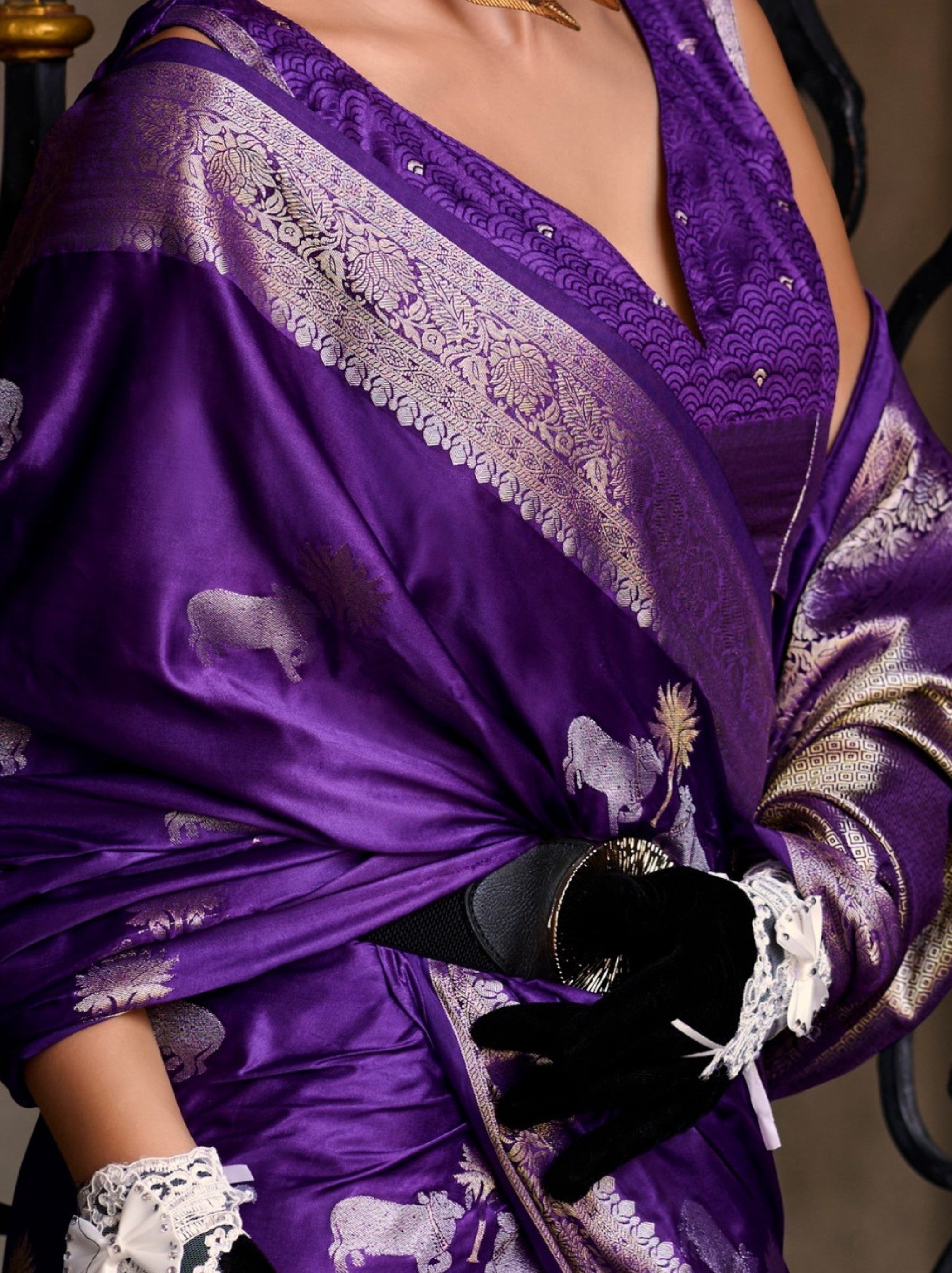 Grape Jelly Purple Designer Wedding Saree - TrendOye