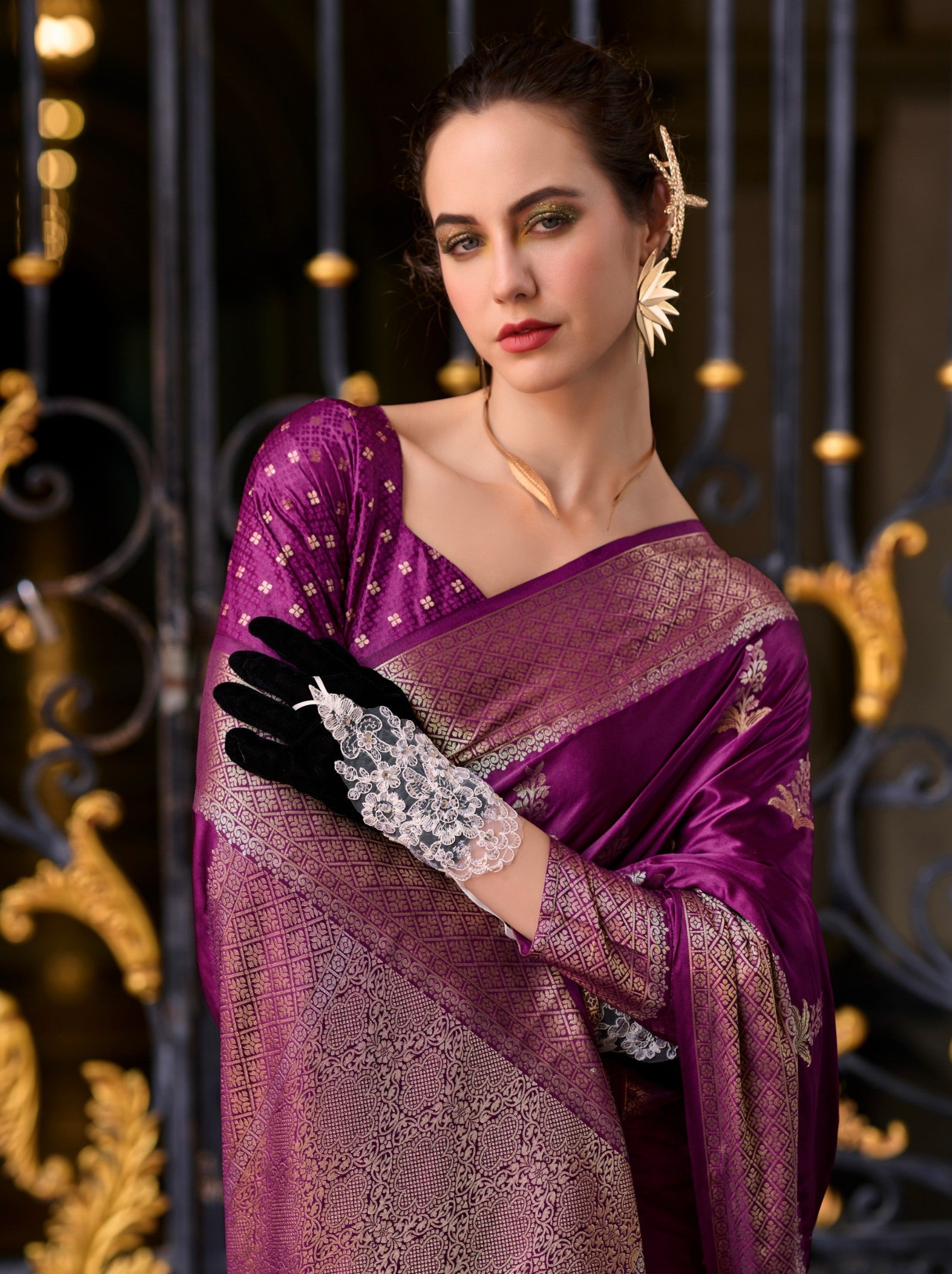 Lollipop Violet Designer Wedding Saree - TrendOye
