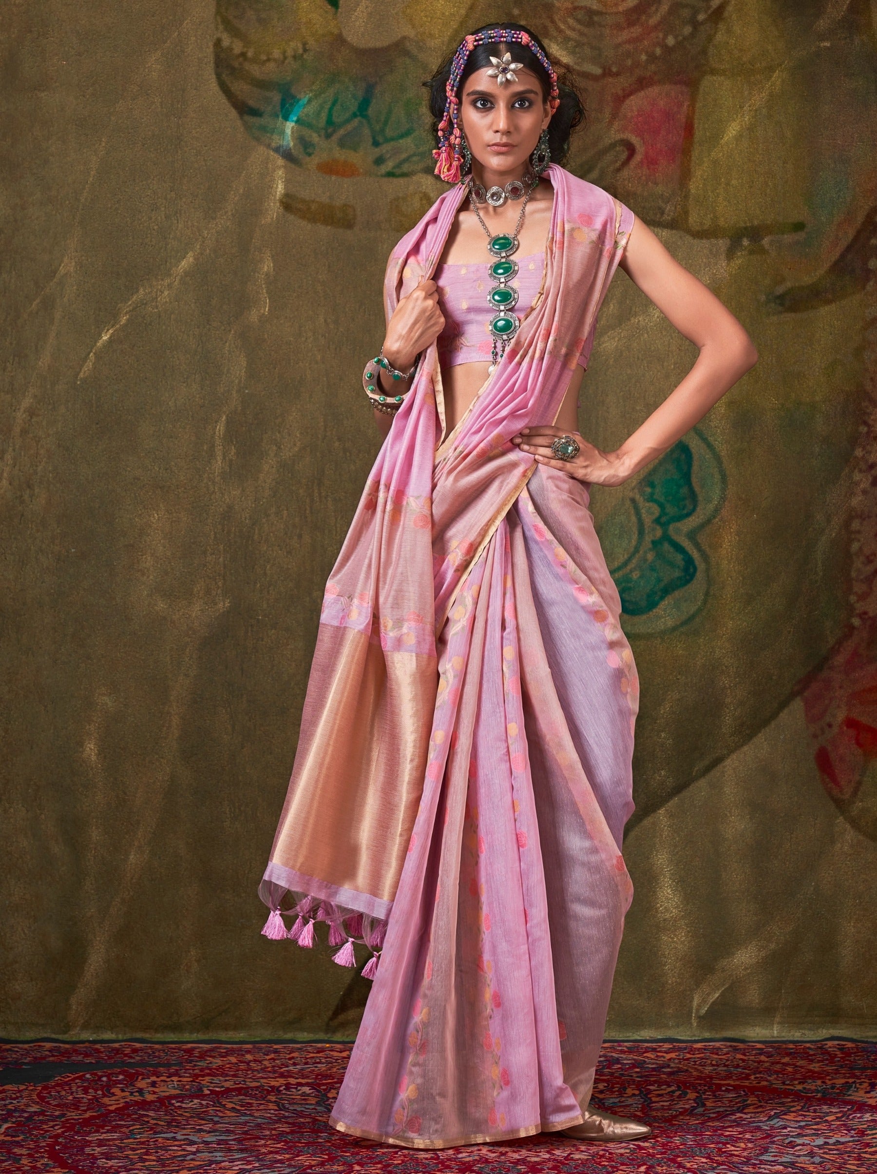 Lavender Purple Pure Weaving Fancy Fabric Party Saree - TrendOye