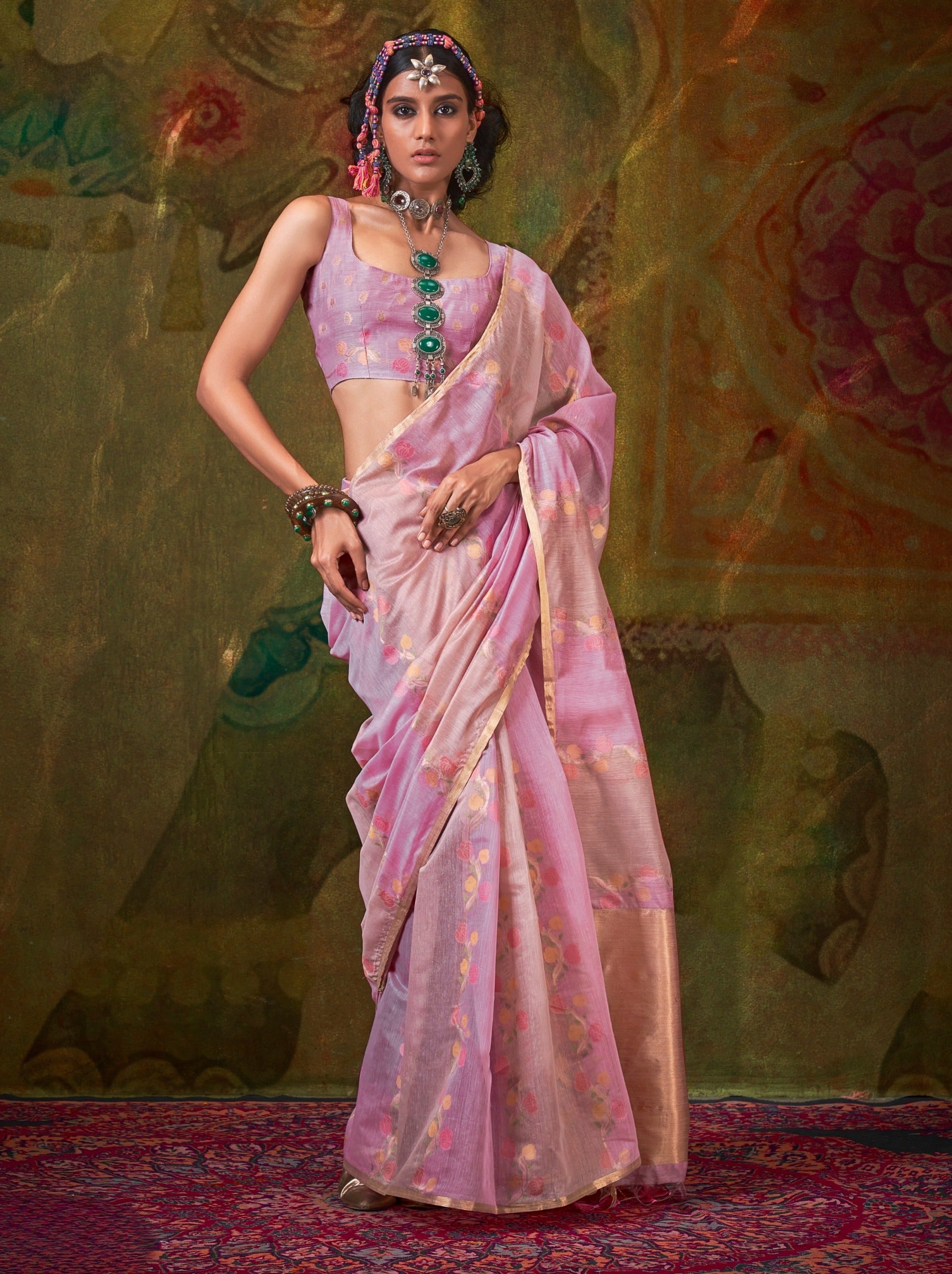 Lavender Purple Pure Weaving Fancy Fabric Party Saree - TrendOye
