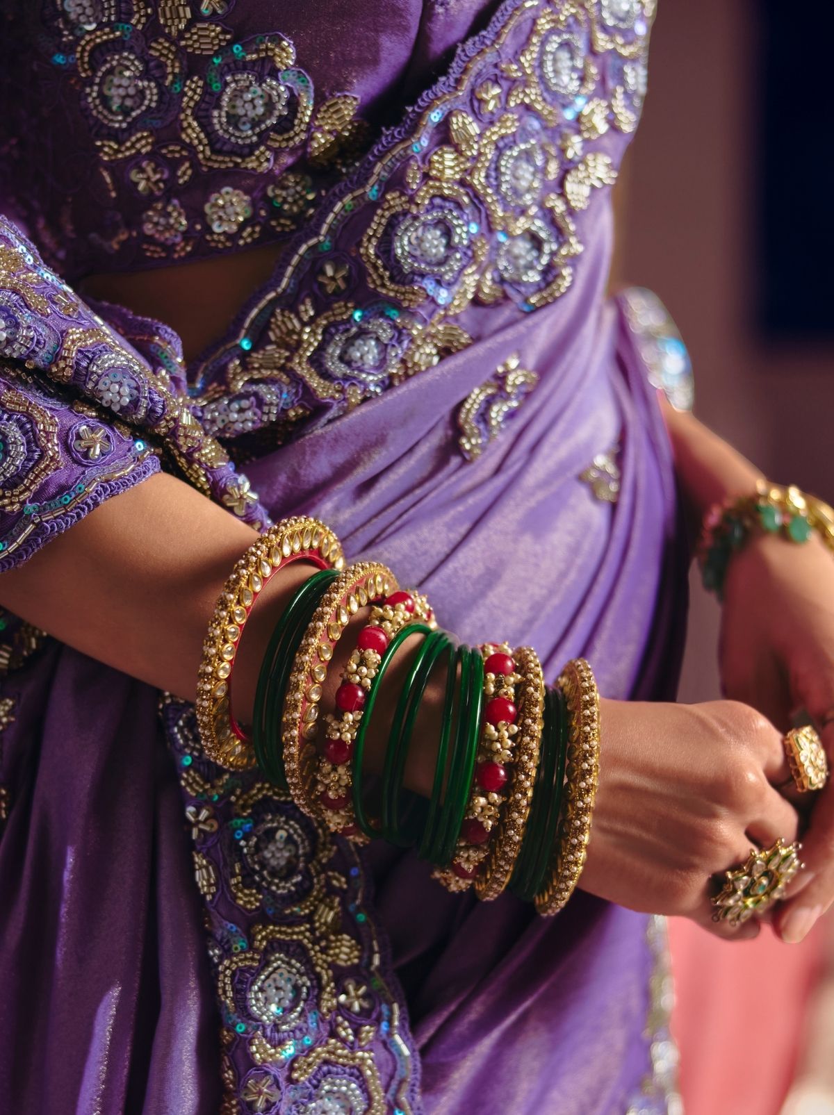 Amethyst Purple Tissue Silk Saree with Couture Beadwork & Zari Detailing