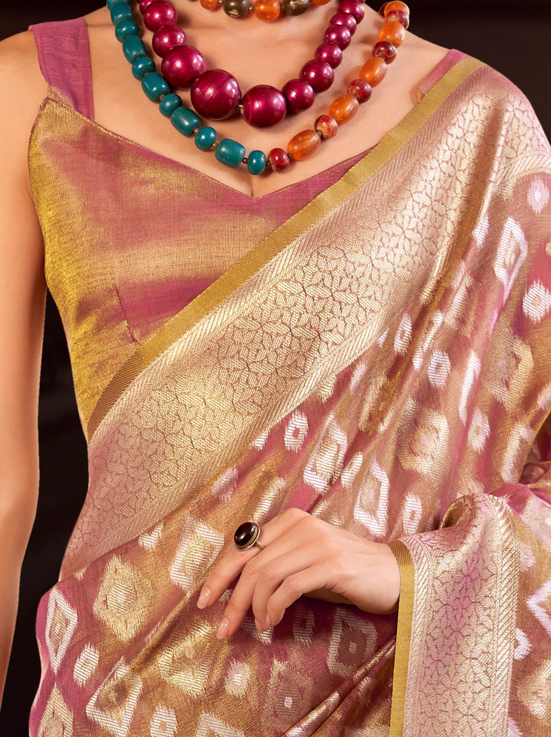Hibiscus Violet Premium Tissue Silk Festive Saree - TrendOye