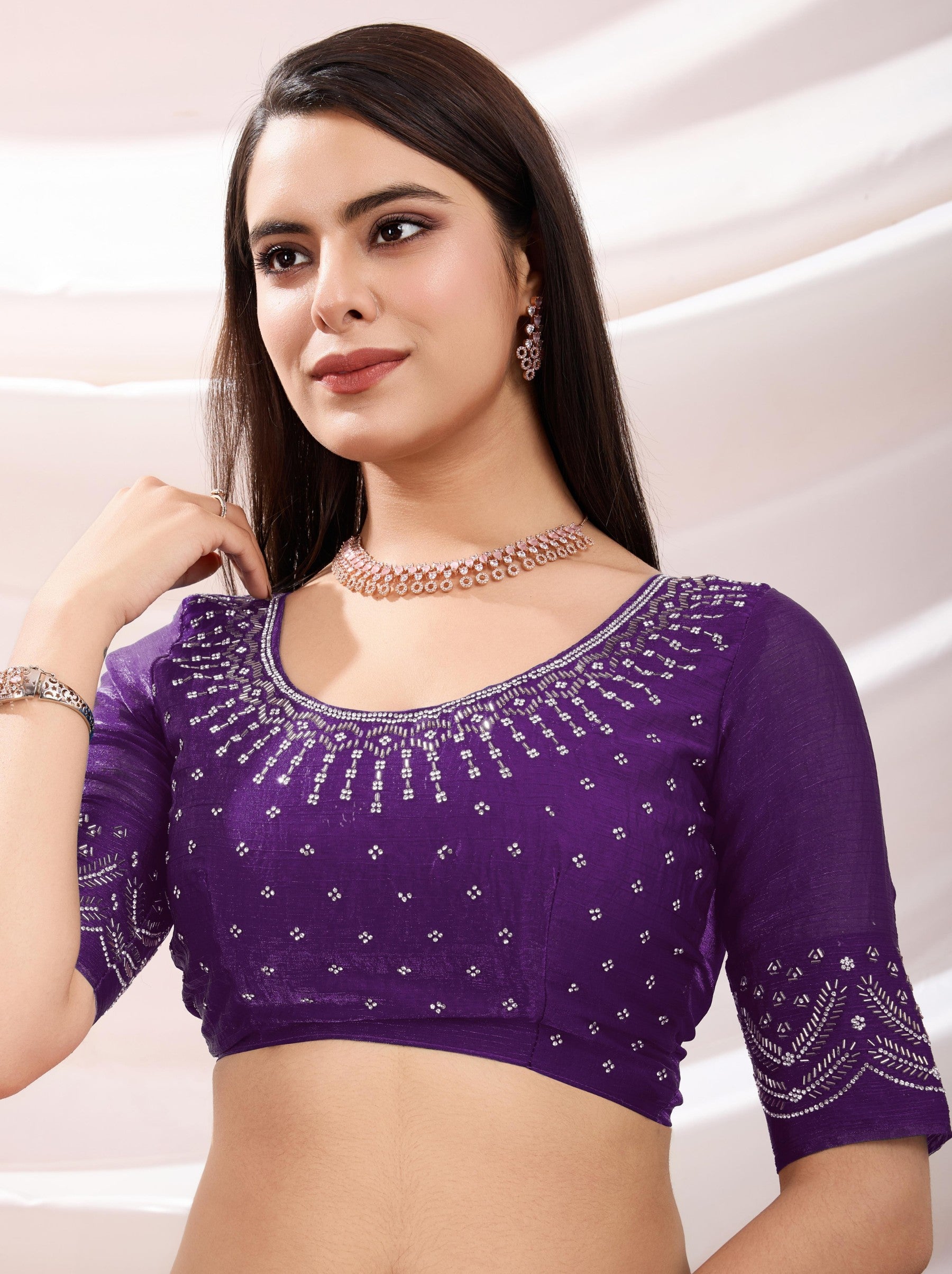 Eggplant Violet Party Saree - TrendOye