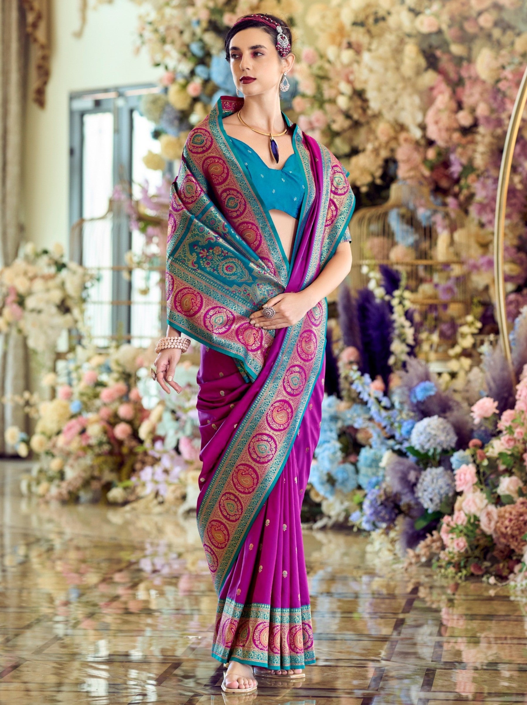Lollipop Violet Festive Saree - TrendOye