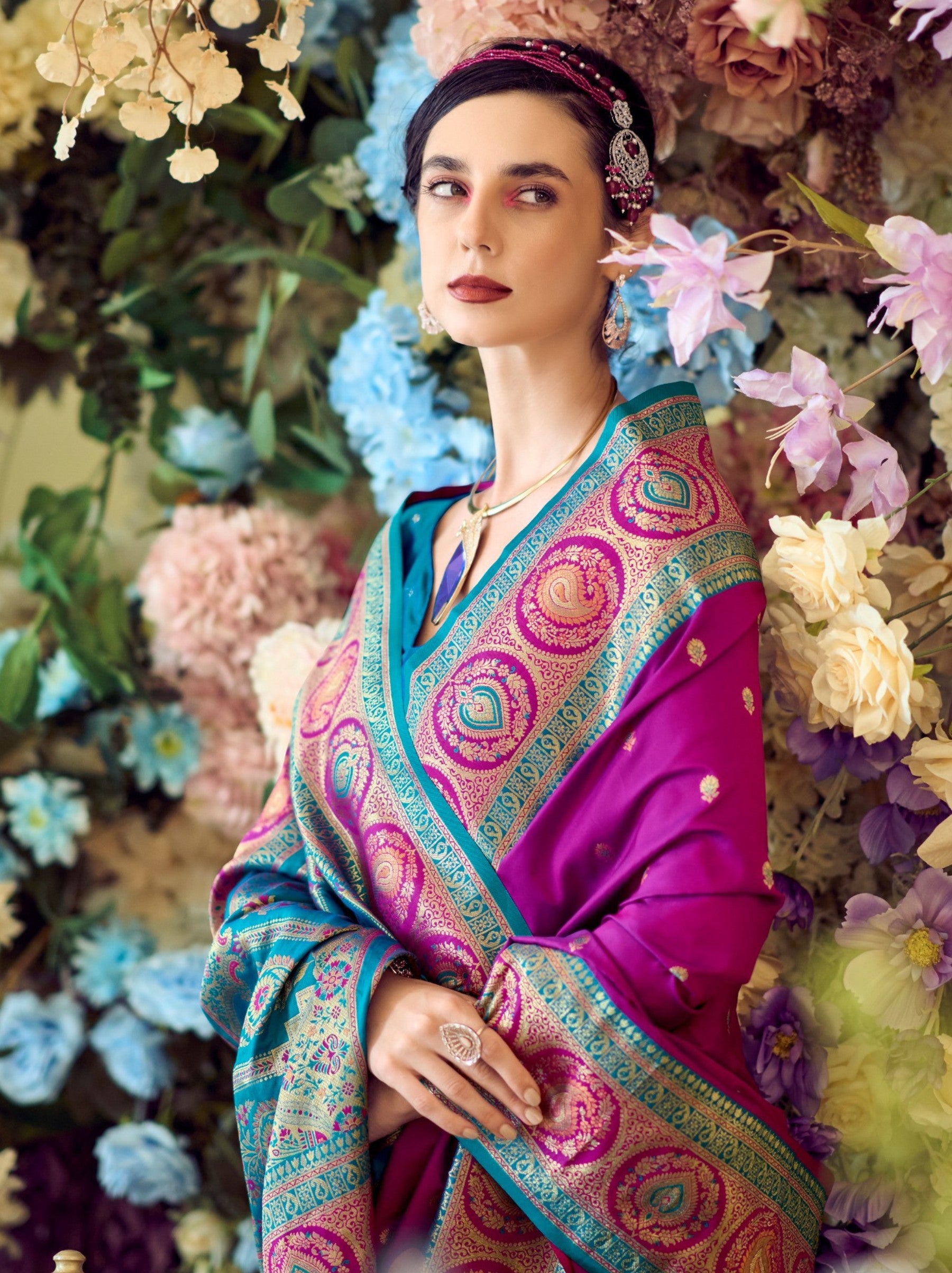 Lollipop Violet Festive Saree - TrendOye