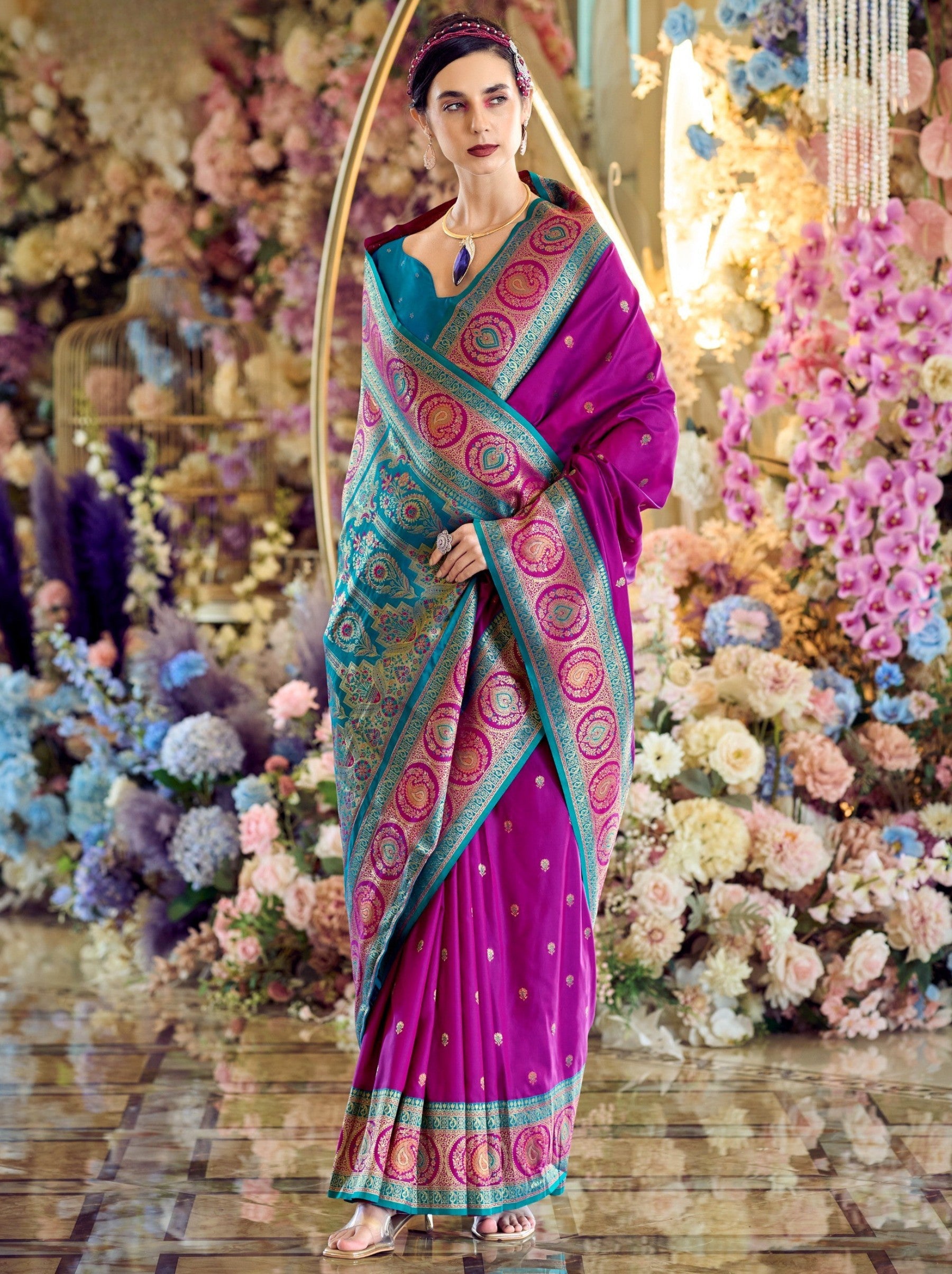 Lollipop Violet Festive Saree - TrendOye