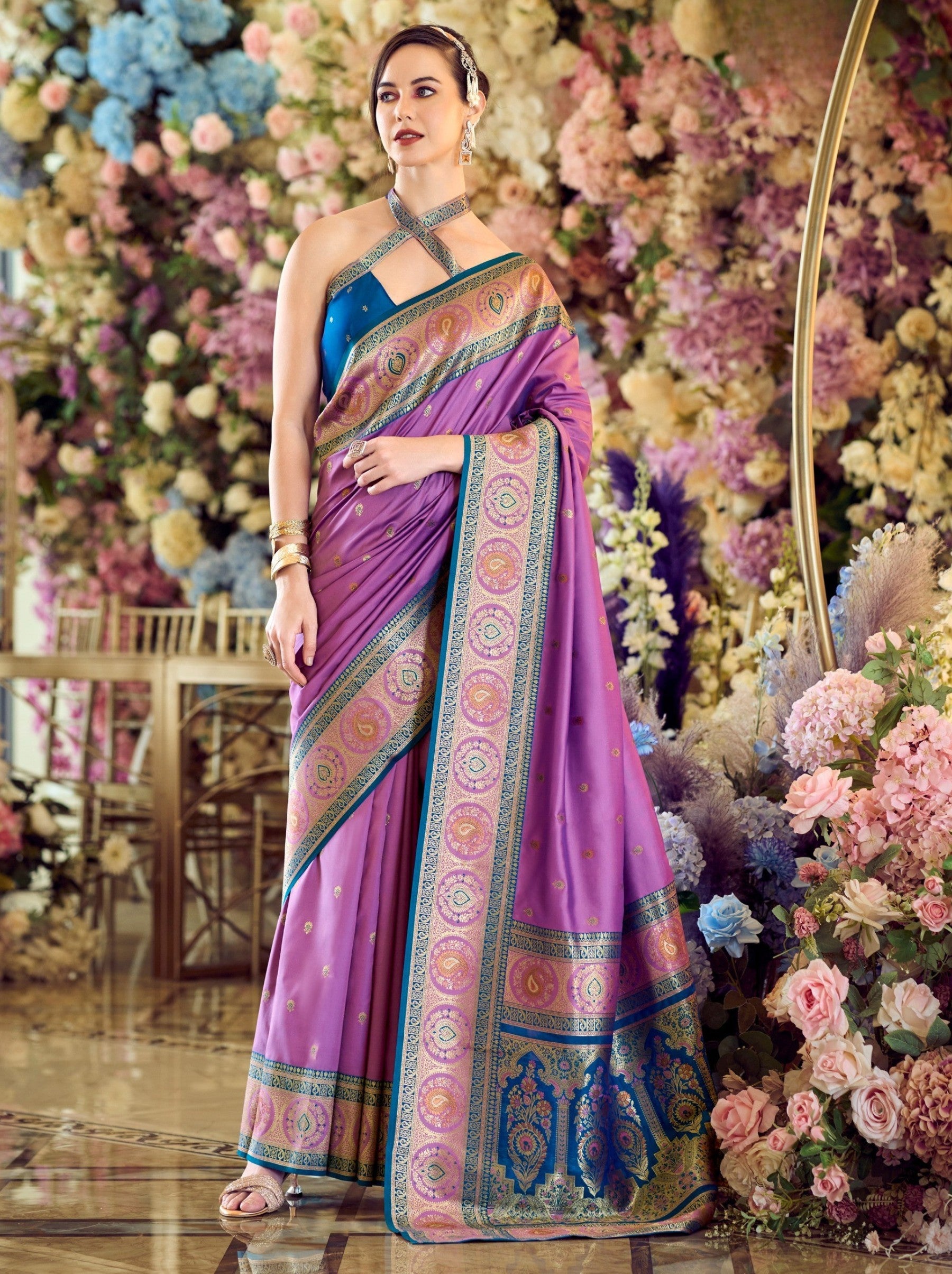 Fandango Violet Festive Saree - TrendOye